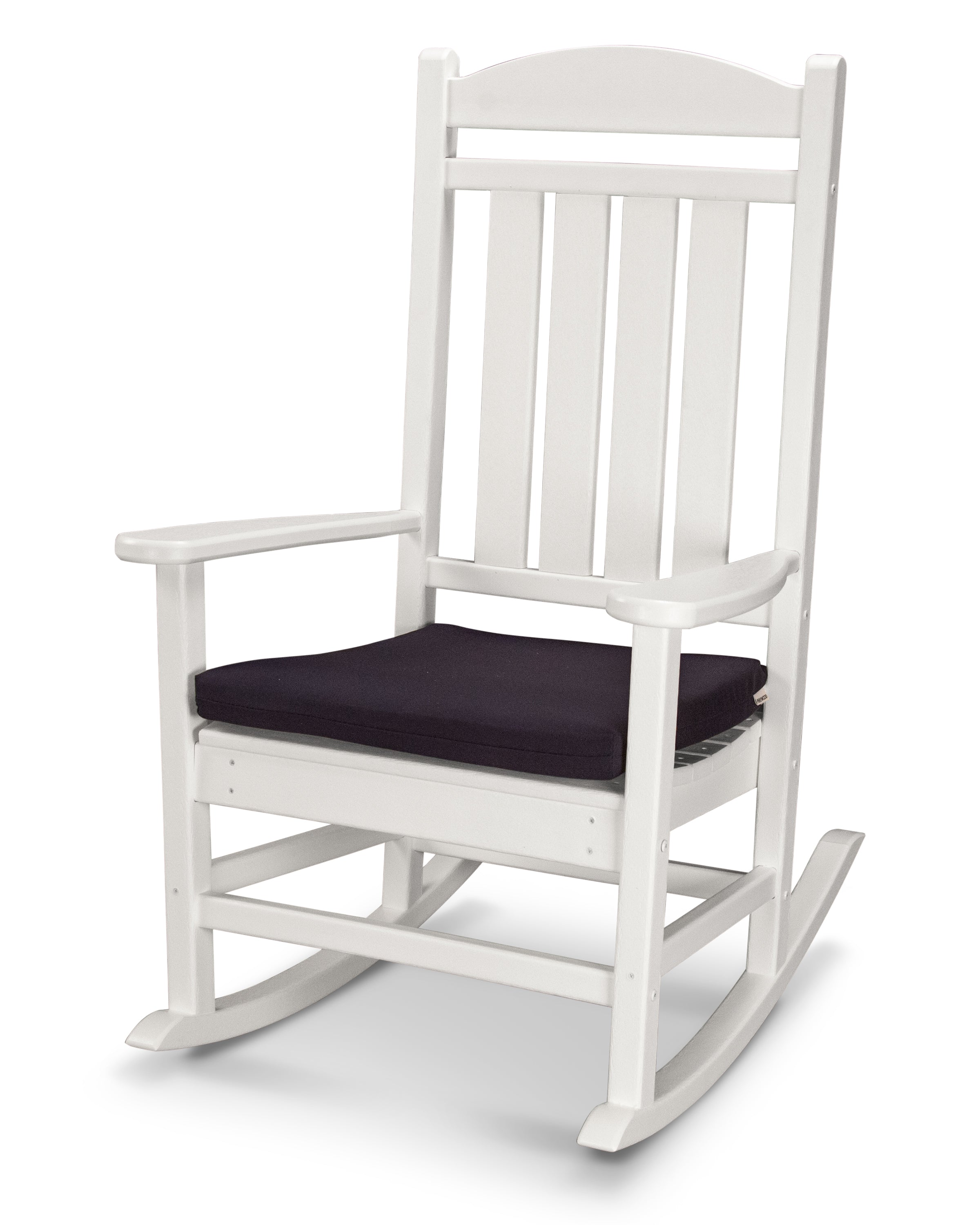 POLYWOOD® Presidential Rocker with Seat Cushion in White / Navy