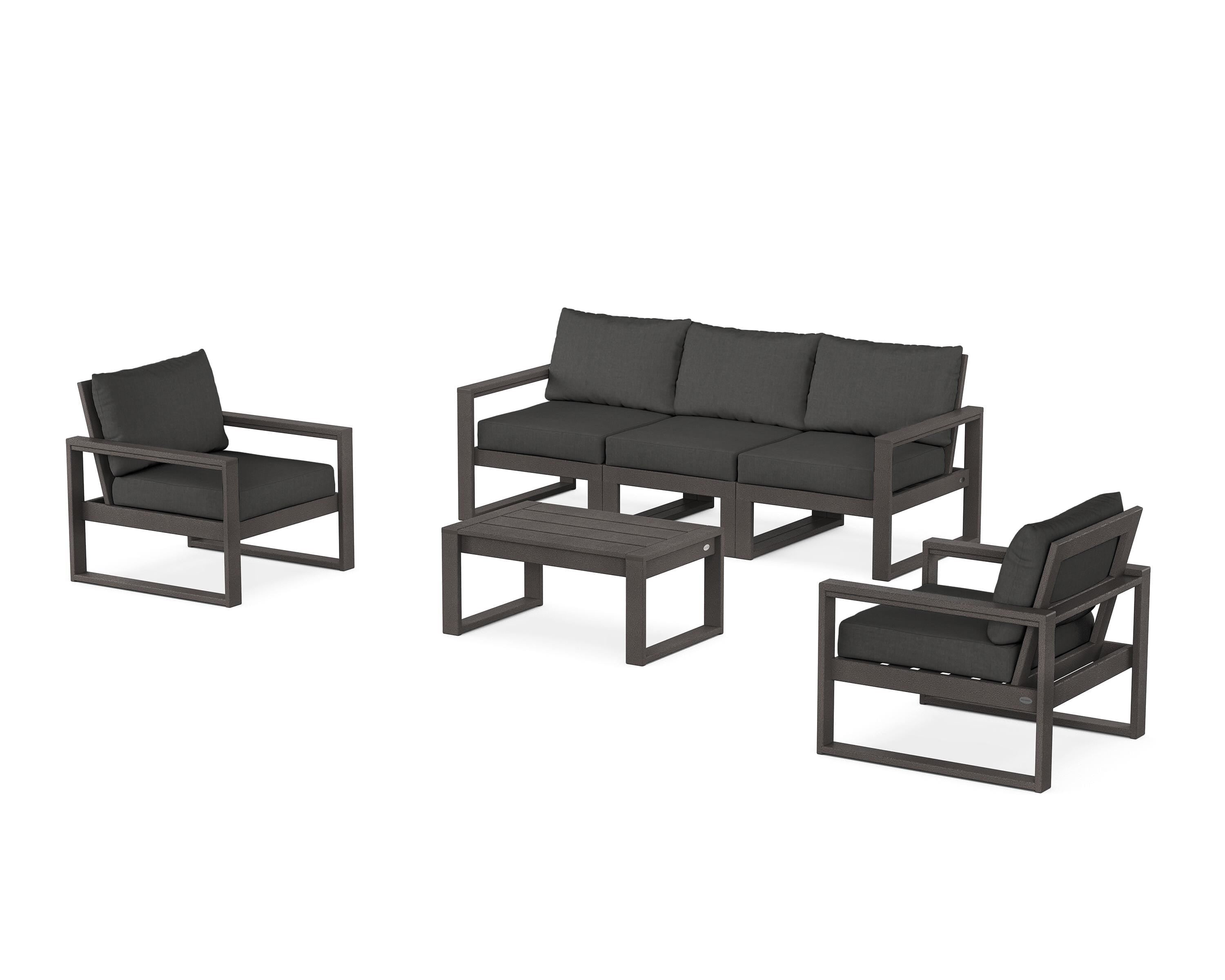 POLYWOOD EDGE Sectional 4-Piece Deep Seating Set with Sofa in Vintage Coffee / Spectrum Carbon