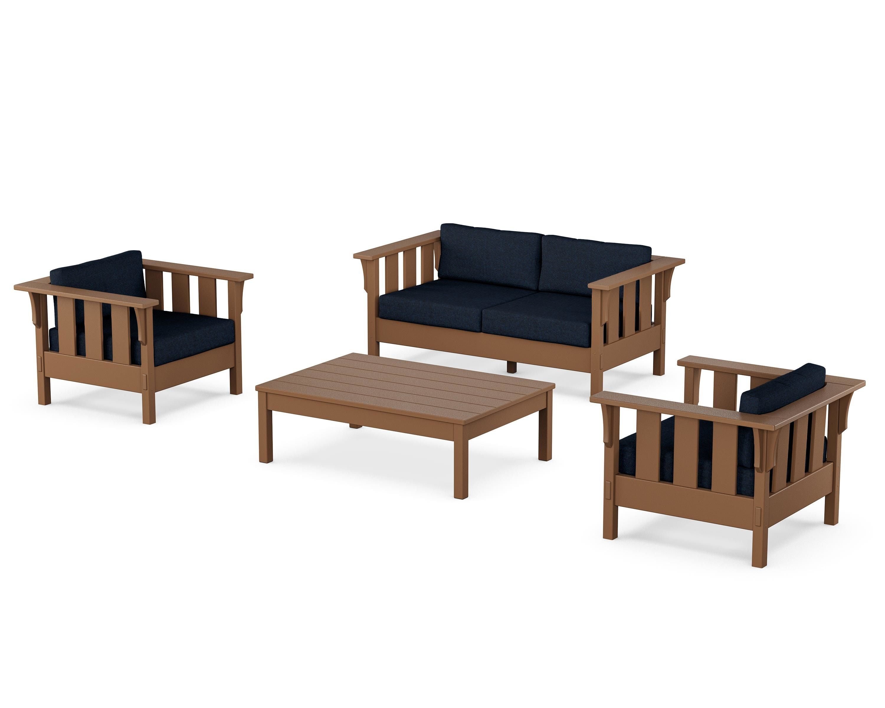 Martha Stewart by POLYWOOD Acadia 4-Piece Deep Seating Set with Loveseat in Teak / Marine Indigo