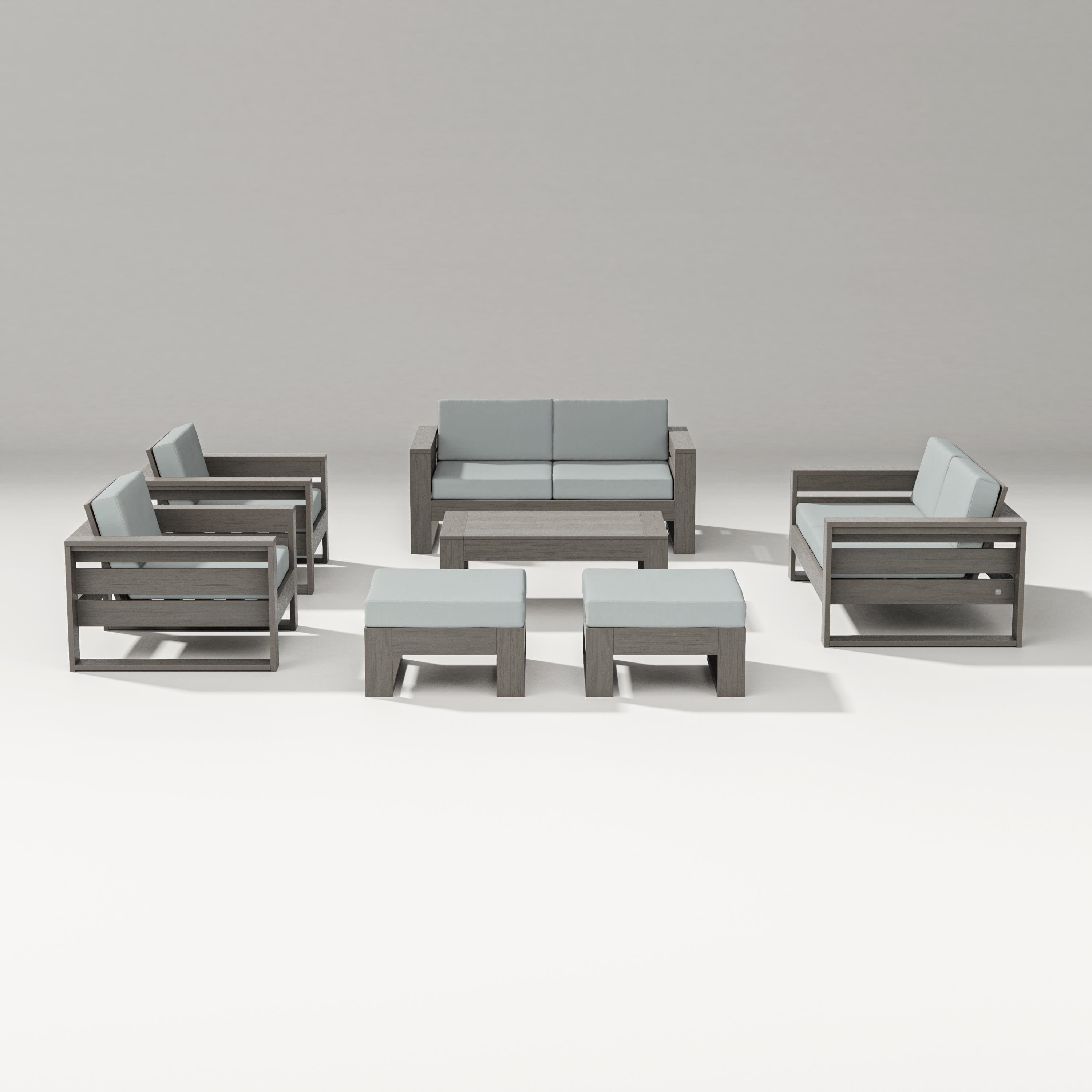 PW Designer Series Latitude 7-Piece Lounge Loveseat Set in Driftwood / Spa