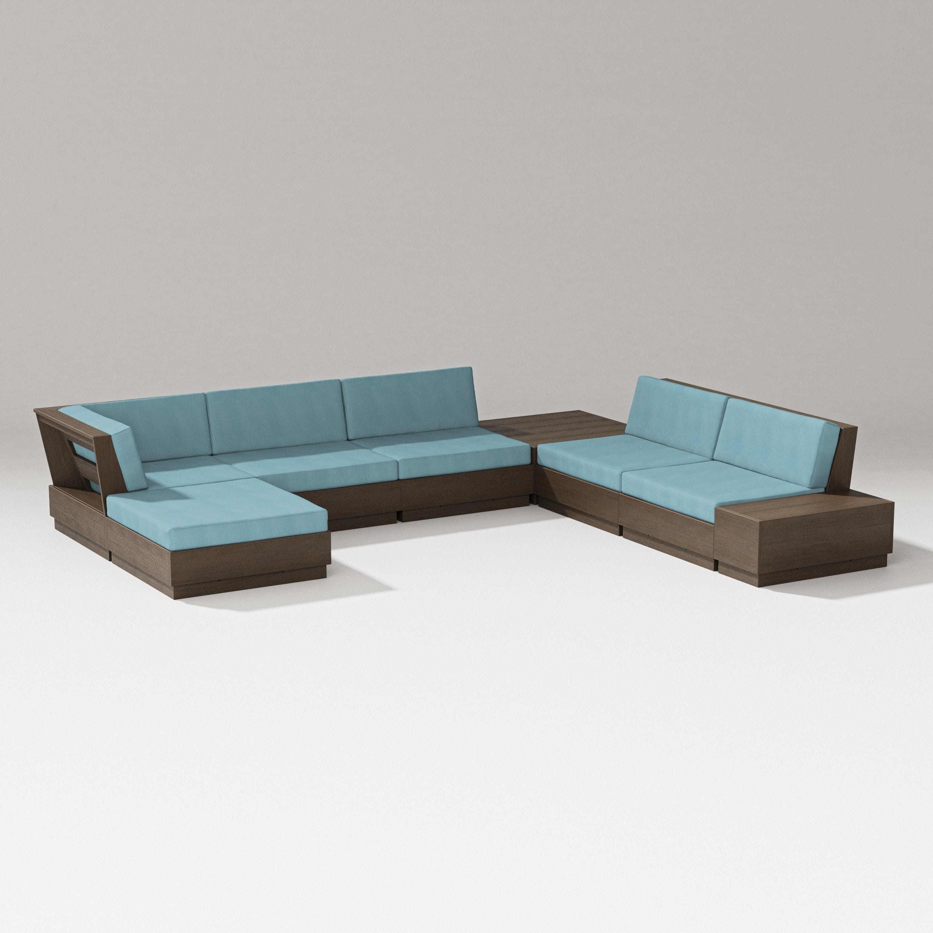 PW Designer Series Elevate 8-Piece Corner Sectional in Kona / Lattice Sky Blue