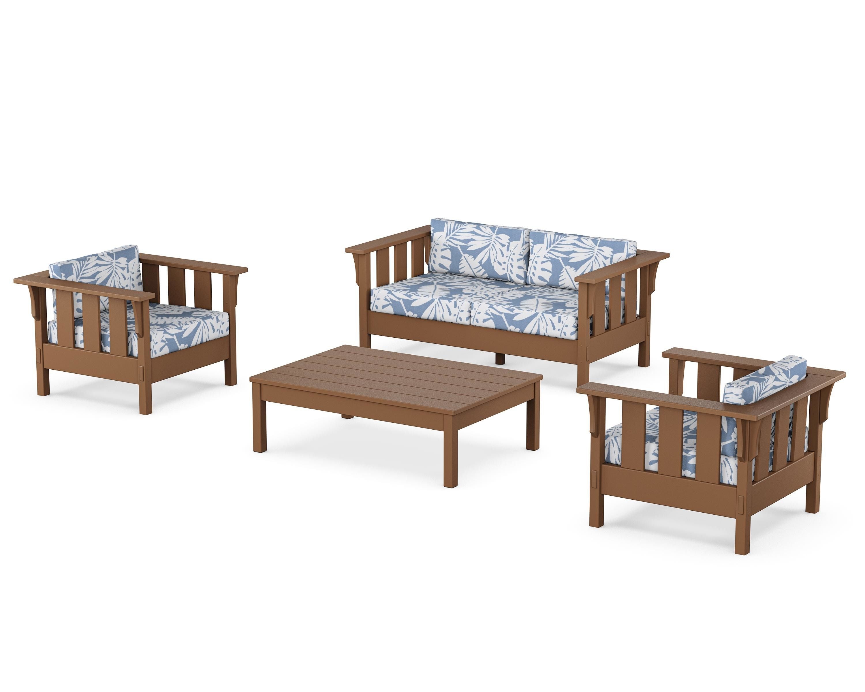Martha Stewart by POLYWOOD Acadia 4-Piece Deep Seating Set with Loveseat in Teak / Leaf Sky Blue
