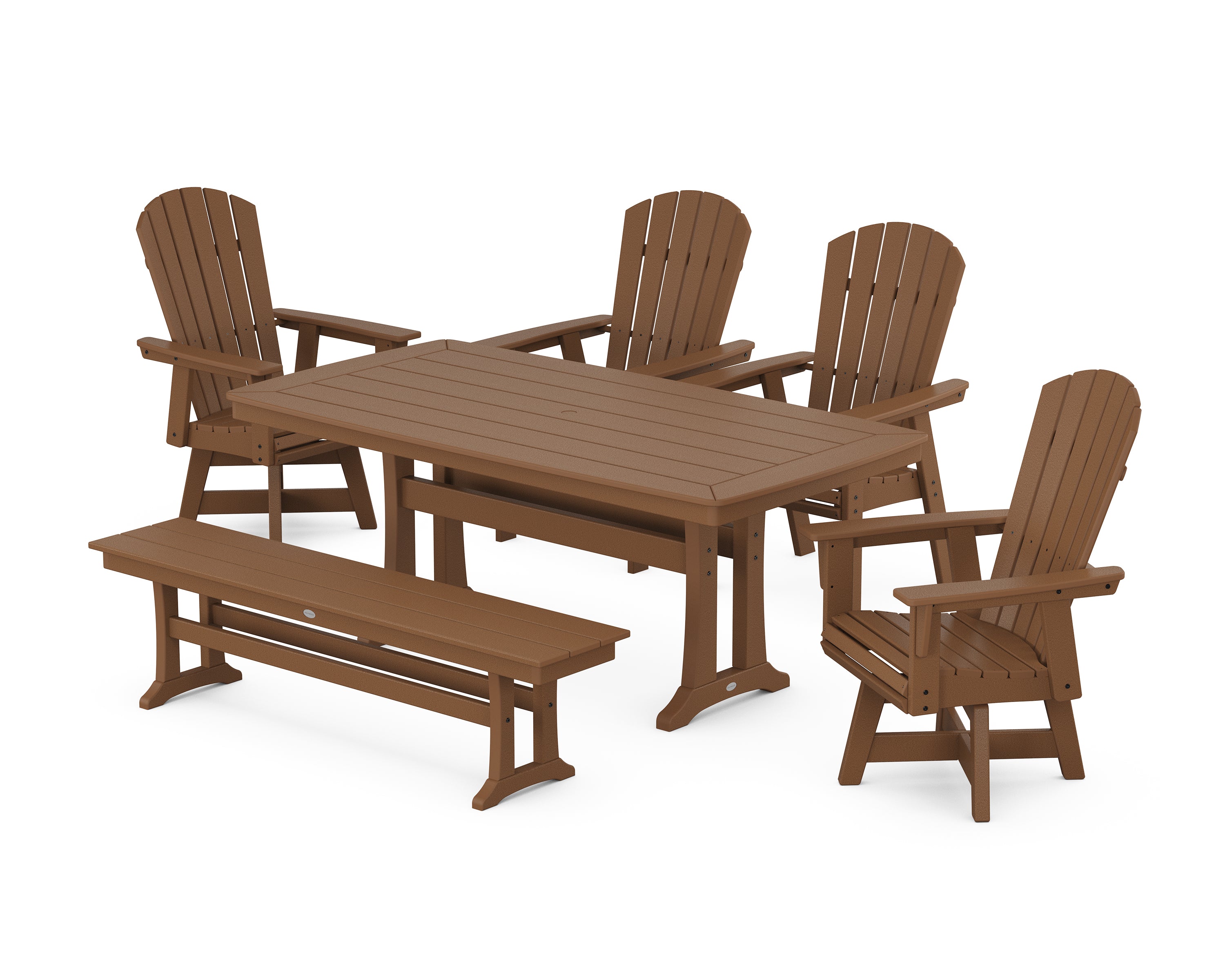 POLYWOOD® Nautical Adirondack Swivel 6-Piece Dining Set with Trestle Legs in Teak