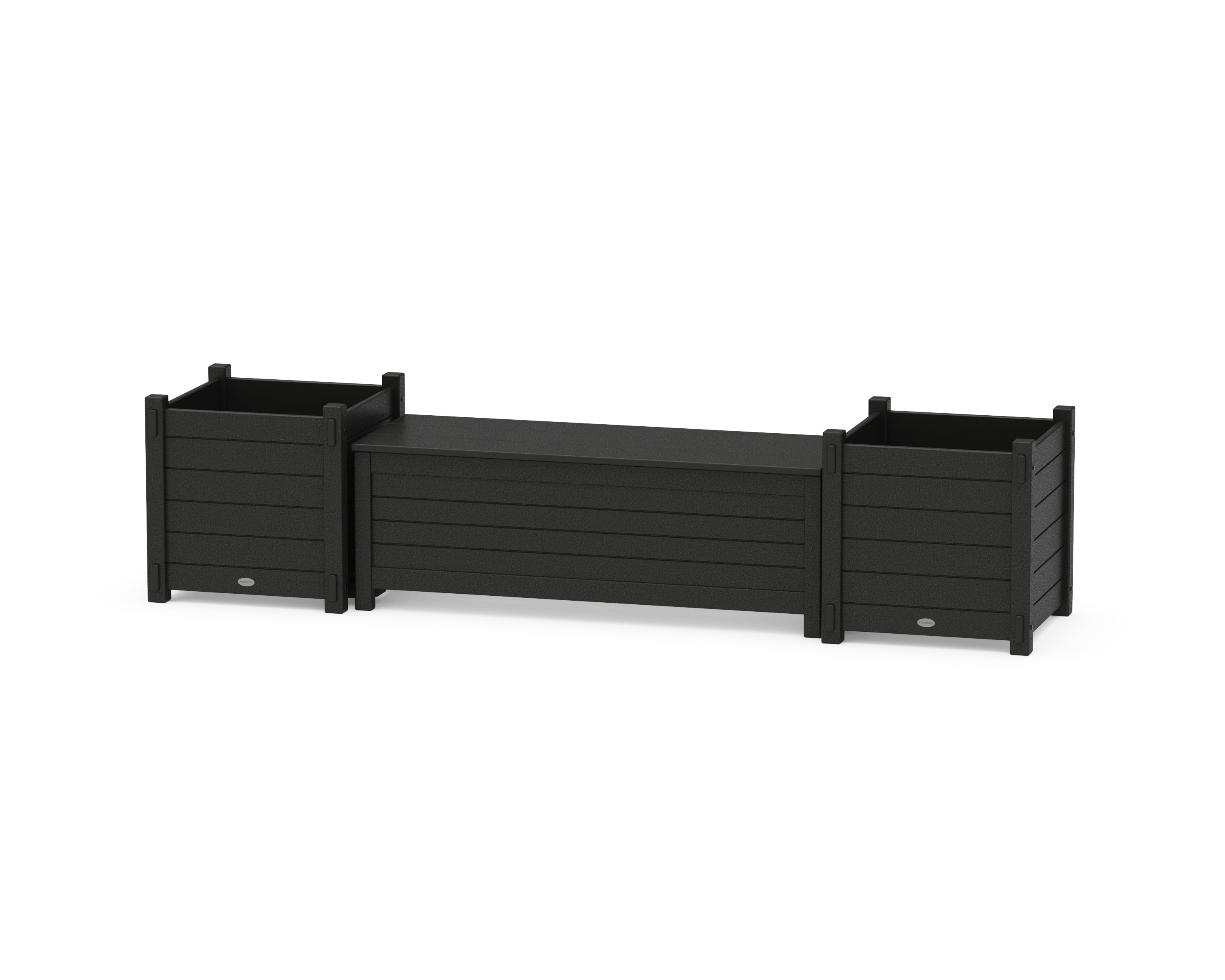 POLYWOOD 48" Nautical Straight Planter Storage Bench Set- Large in Black