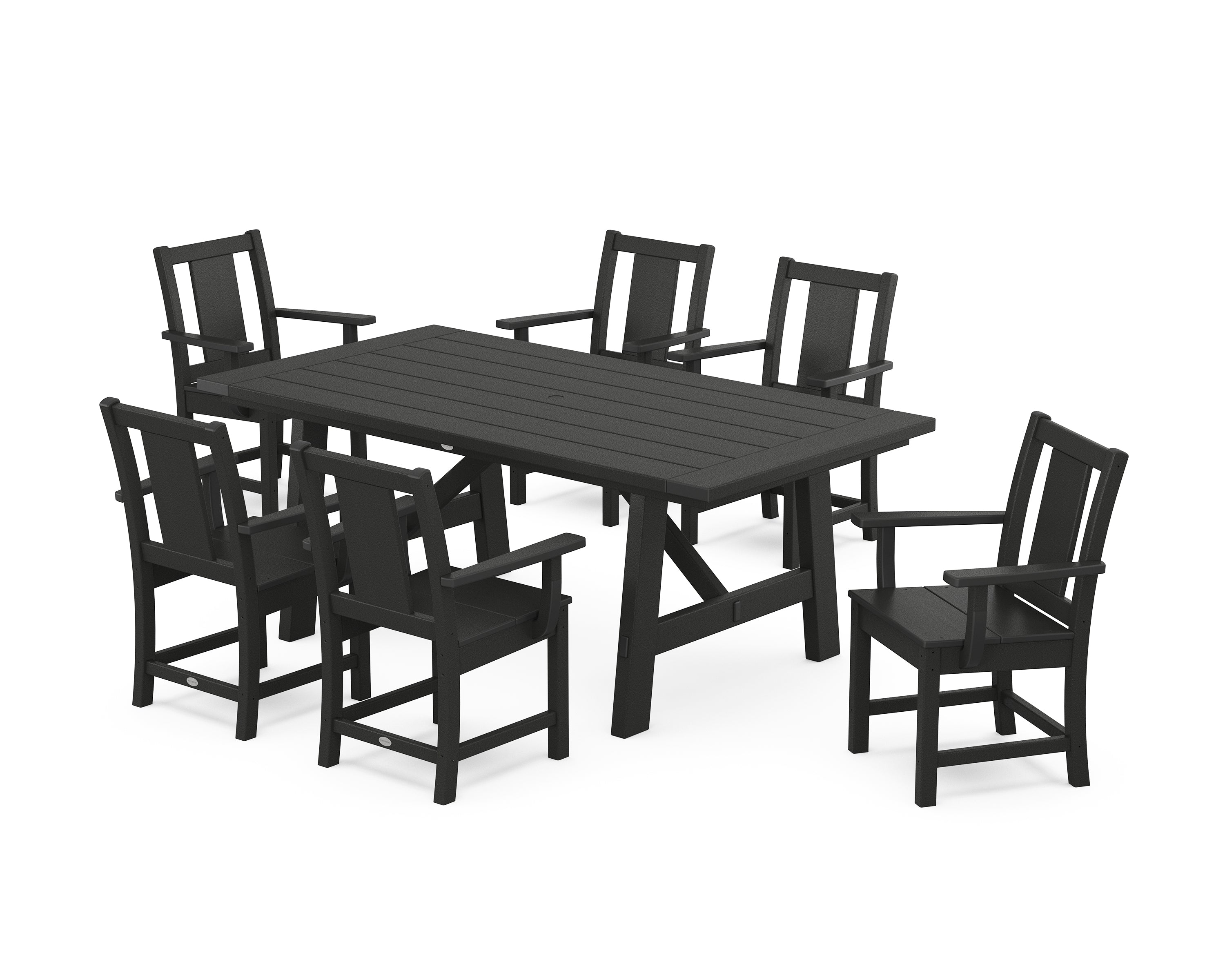 POLYWOOD® Prairie Arm Chair 7-Piece Rustic Farmhouse Dining Set in Black