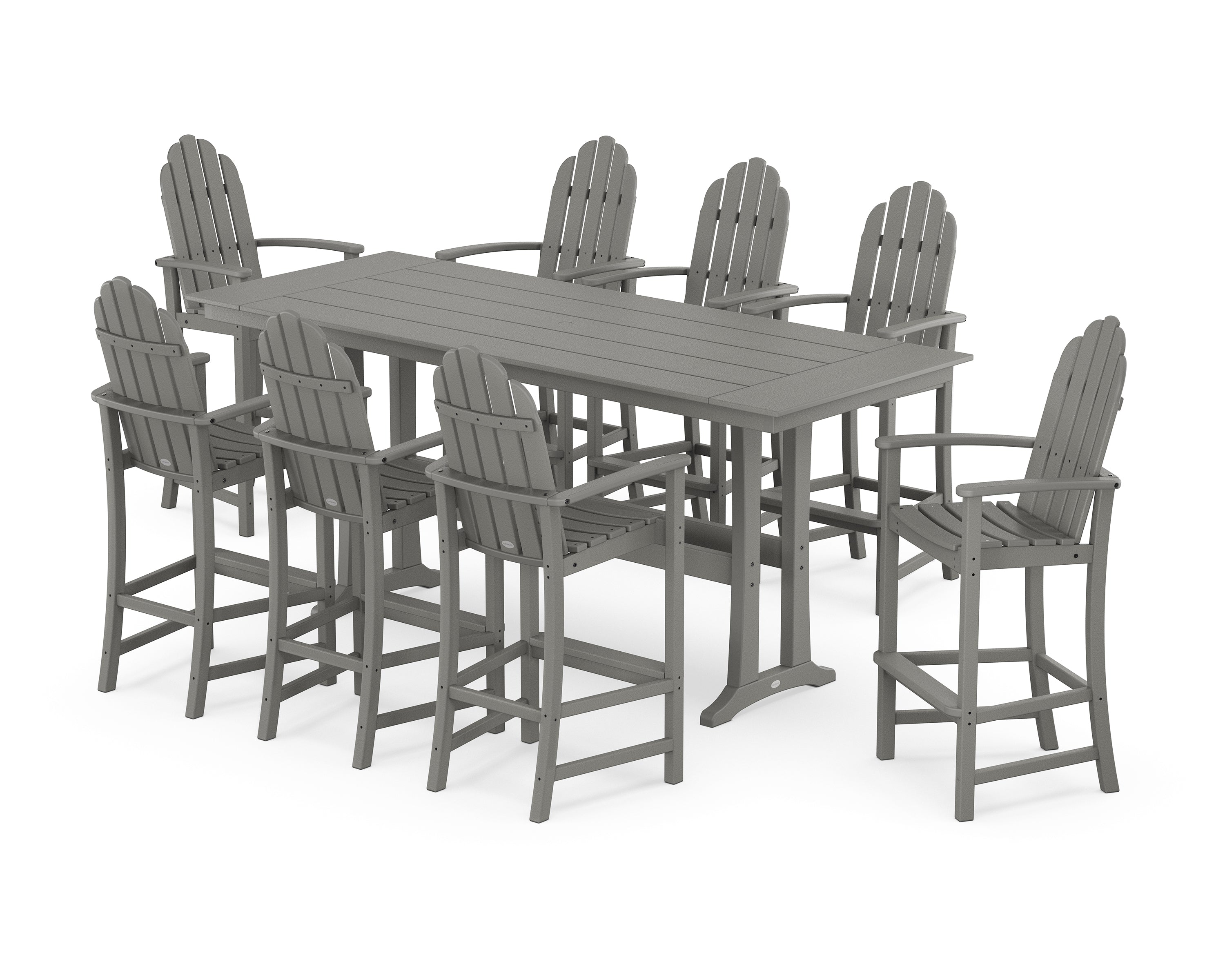 POLYWOOD® Classic Adirondack 9-Piece Farmhouse Bar Set with Trestle Legs in Slate Grey