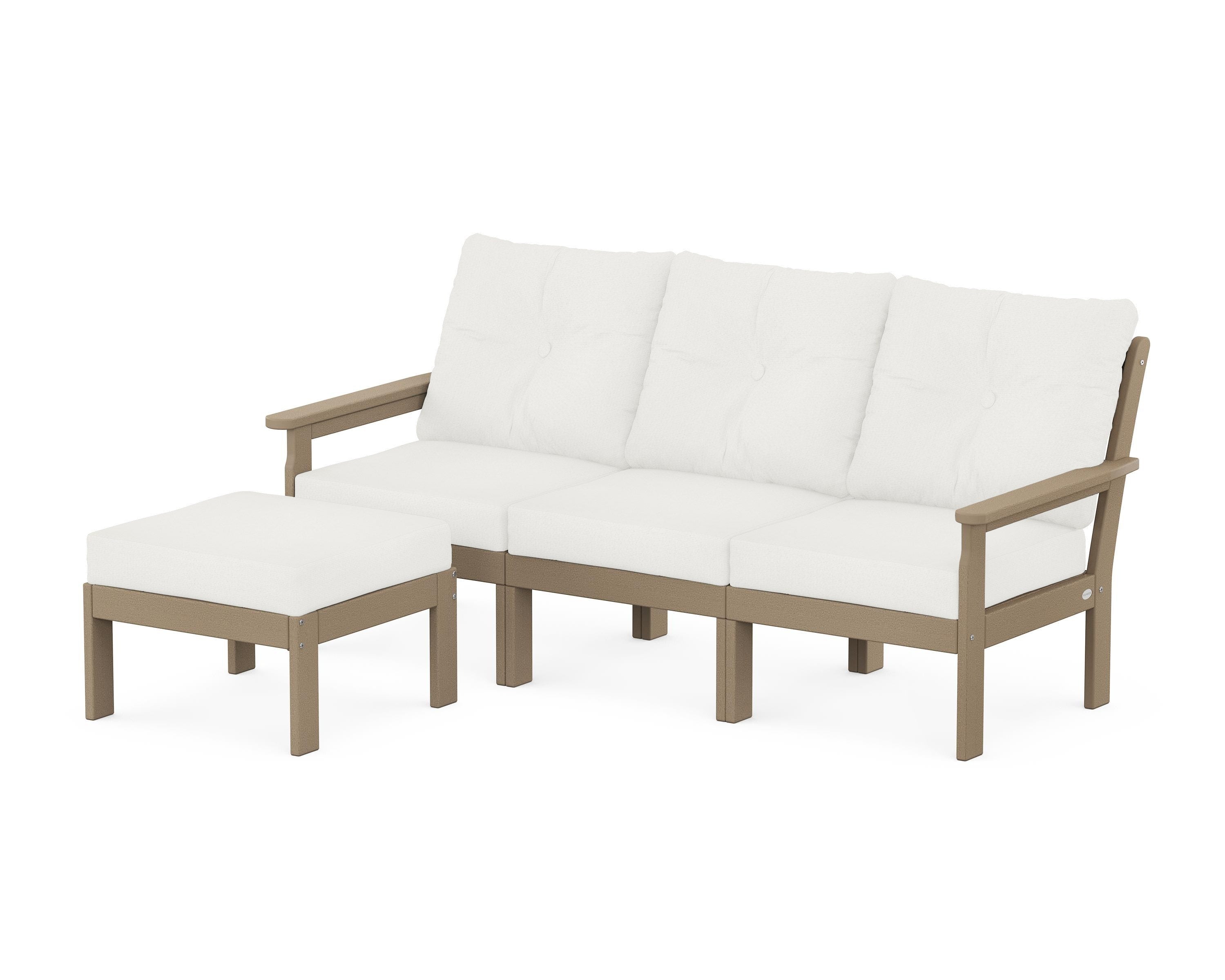 POLYWOOD Vineyard 4-Piece Sectional with Ottoman in Vintage Sahara / Natural Linen