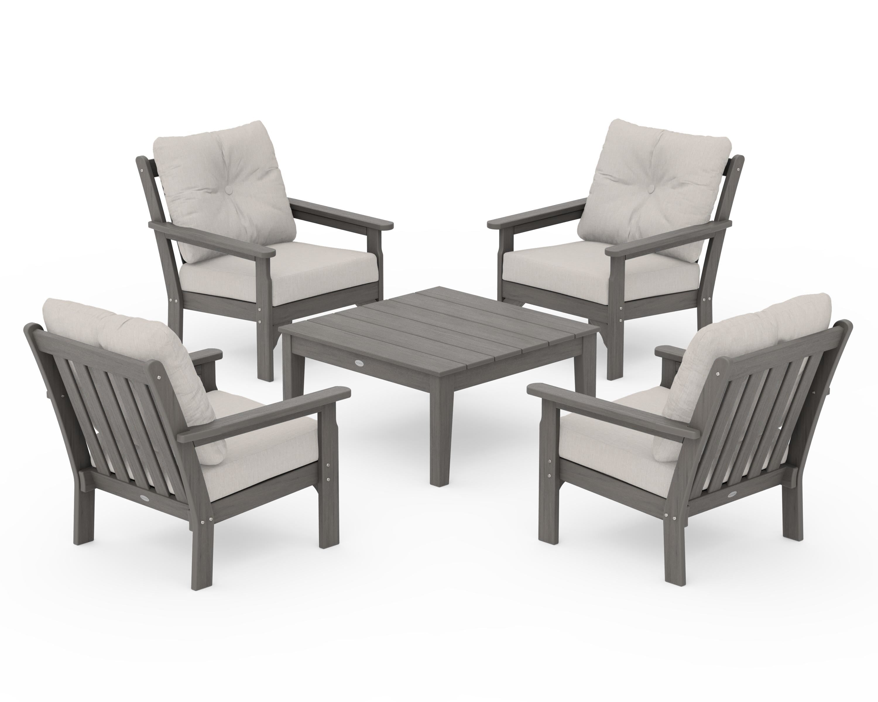 POLYWOOD Vineyard 5-Piece Deep Seating Conversation Set in Driftwood / Cast Ash