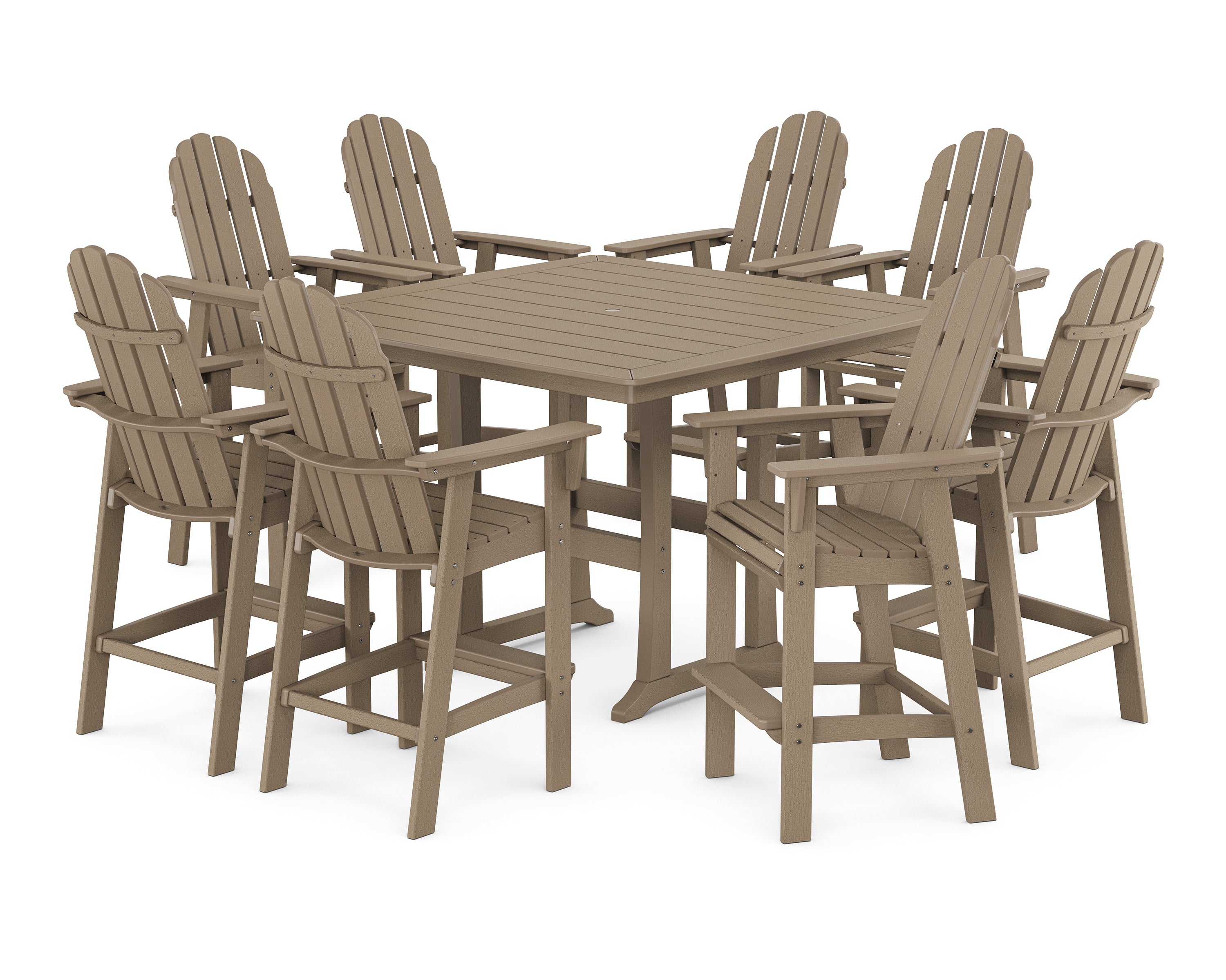 POLYWOOD® Vineyard Curveback Adirondack 9-Piece Trestle Bar Set in Vintage Sahara