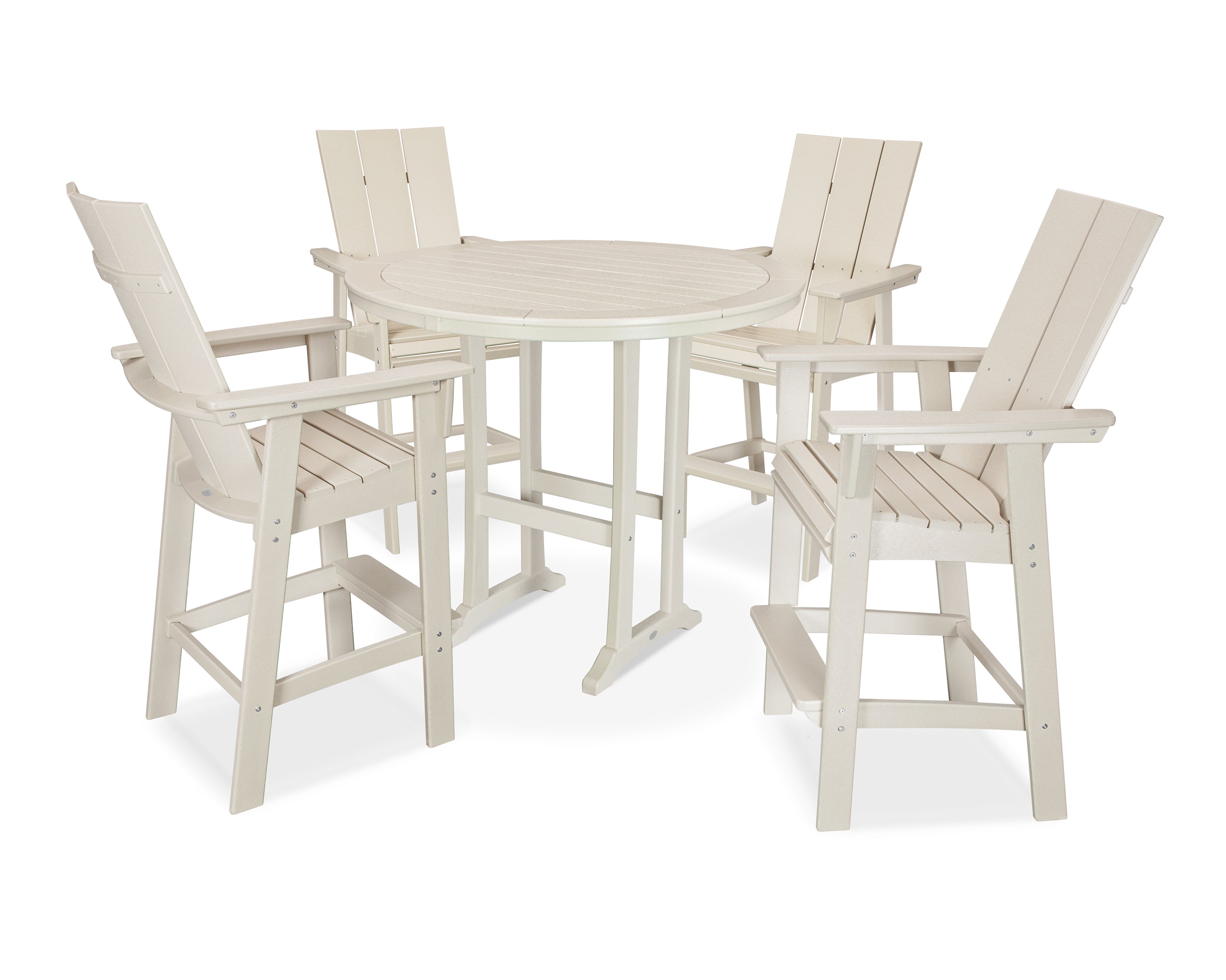 POLYWOOD® Modern Curveback Adirondack 5-Piece Nautical Trestle Bar Set in Sand