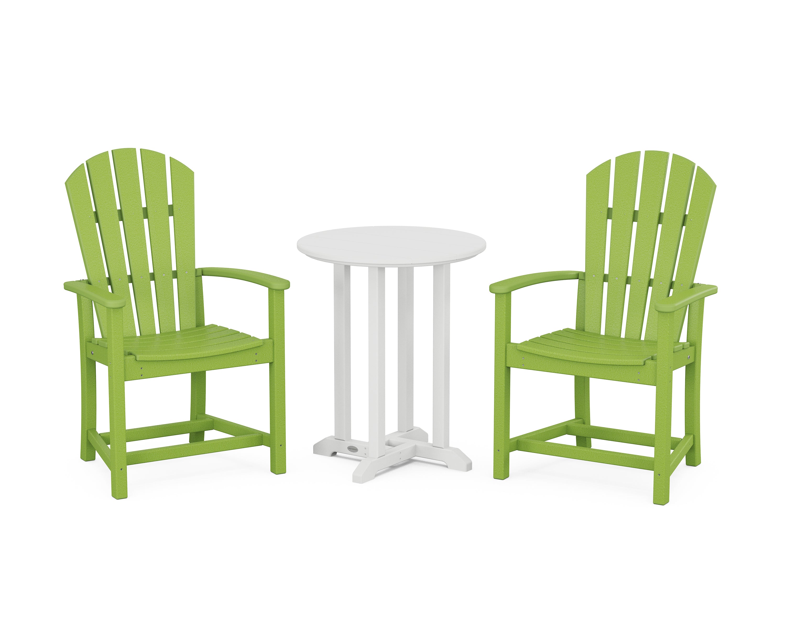 POLYWOOD Palm Coast 3-Piece Round Farmhouse Bistro Dining Set in Lime / White