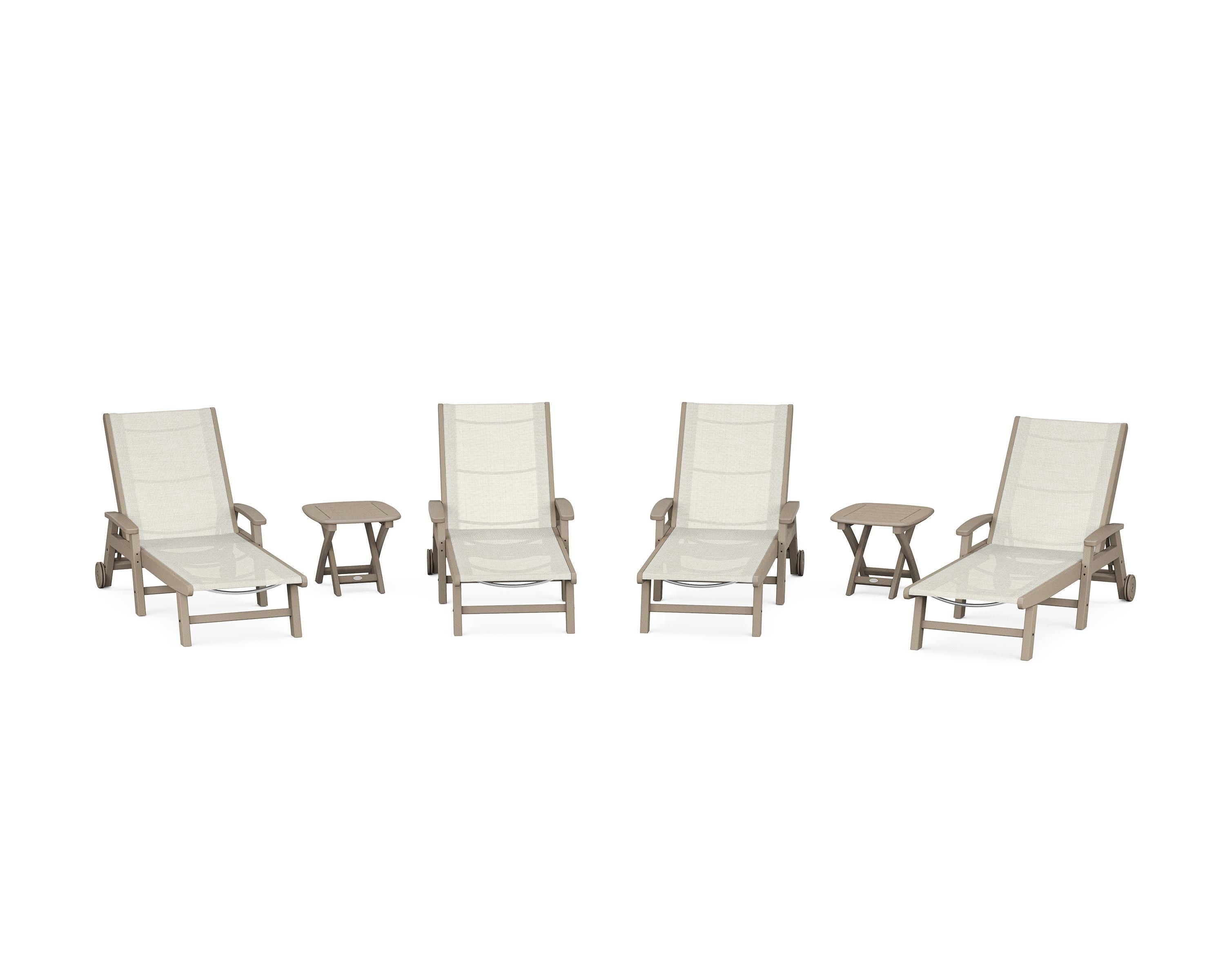 POLYWOOD Coastal Chaise 6-Piece Set with Wheels in Vintage Sahara / Parchment Sling