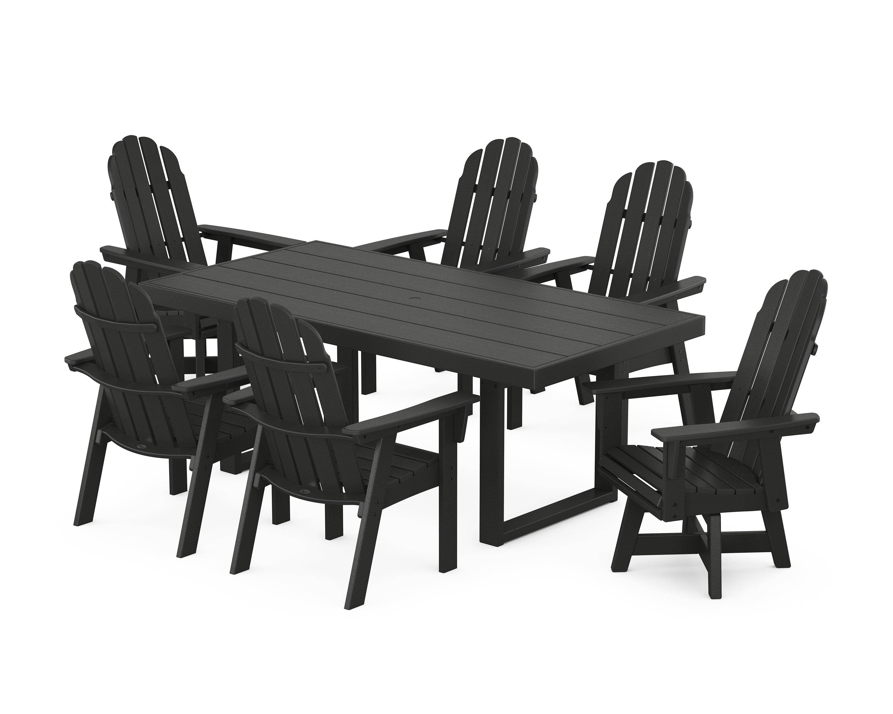 POLYWOOD® Vineyard Curveback Adirondack Swivel Chair 7-Piece Dining Set in Black