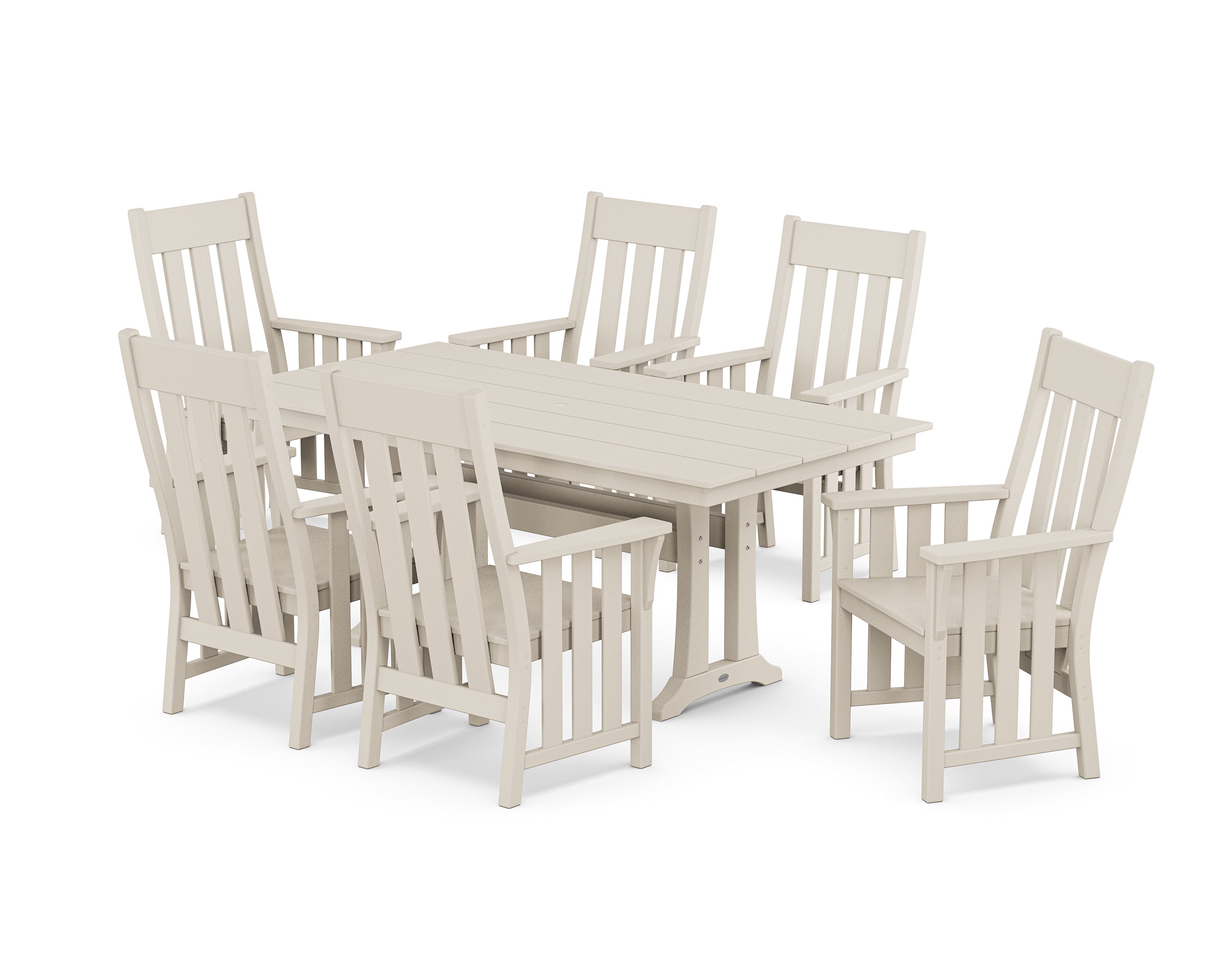 Martha Stewart by POLYWOOD® Acadia Arm Chair 7-Piece Farmhouse Dining Set with Trestle Legs in Sand