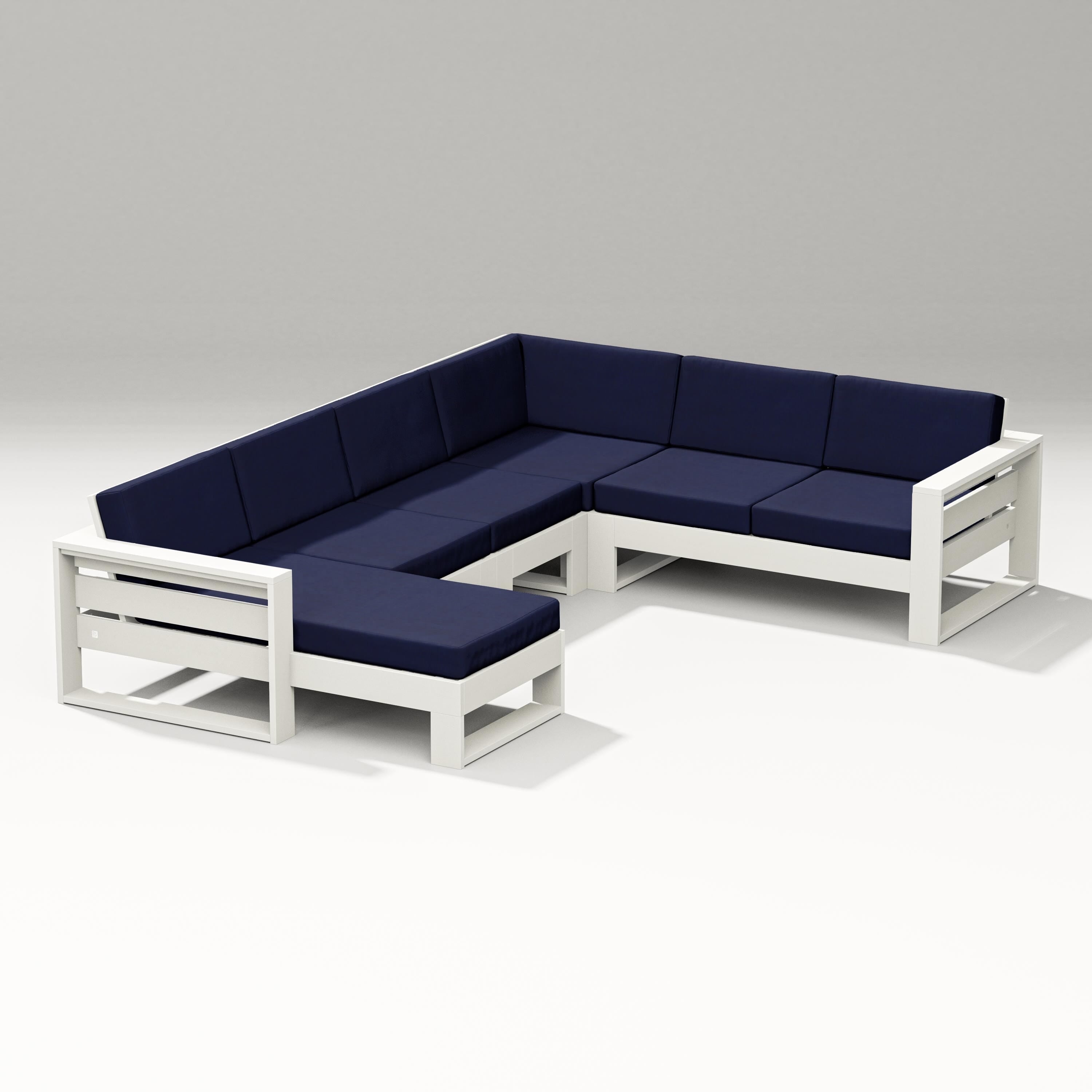 PW Designer Series Latitude Corner Sectional with Left Chaise in Vintage White / Navy