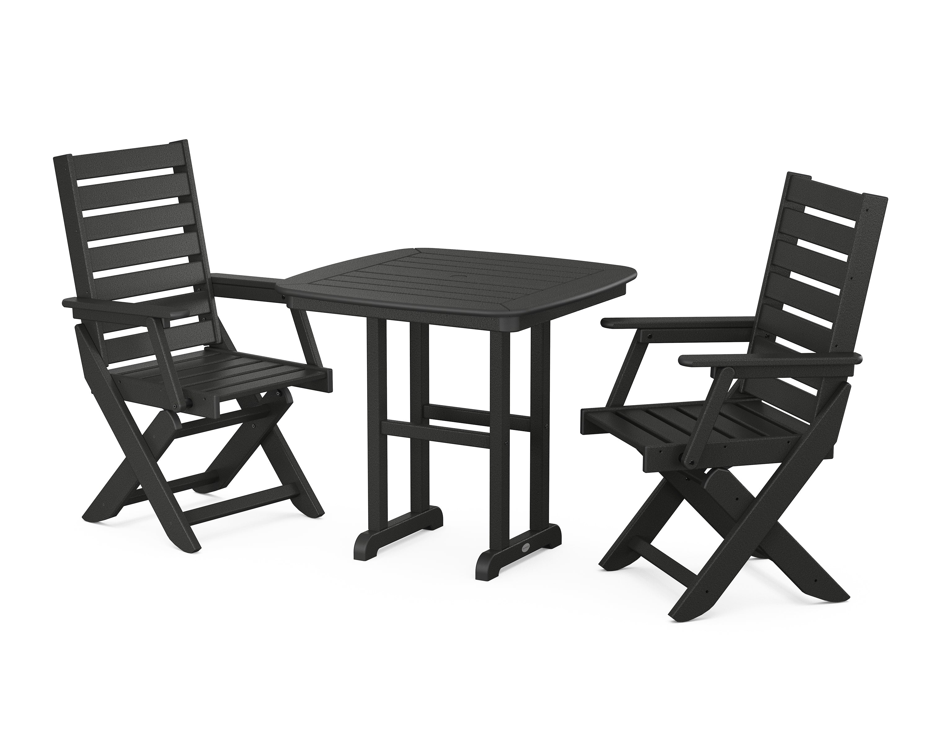 POLYWOOD Captain Folding Chair 3-Piece Dining Set in Black