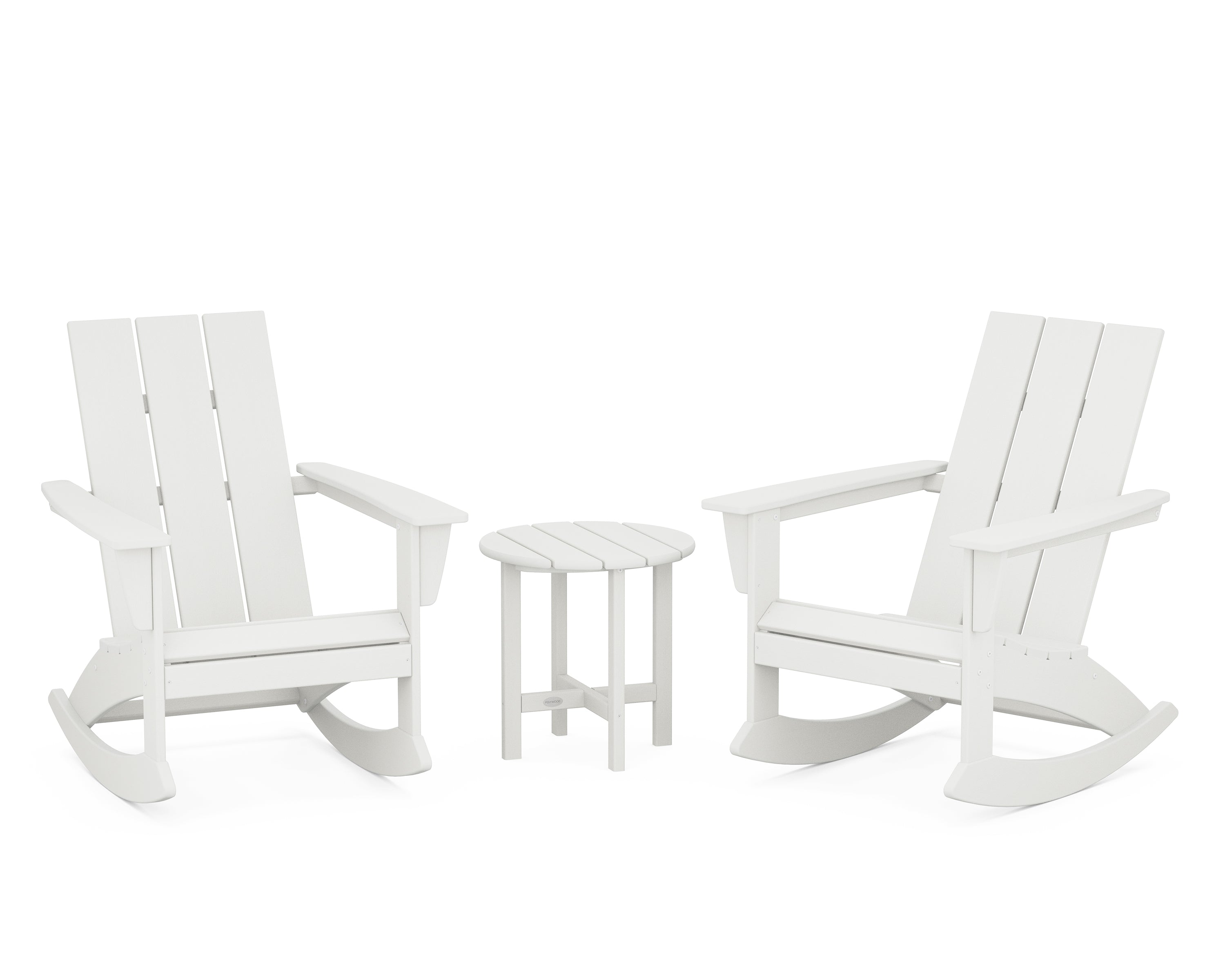 POLYWOOD® Modern 3-Piece Adirondack Rocking Chair Set in Vintage White