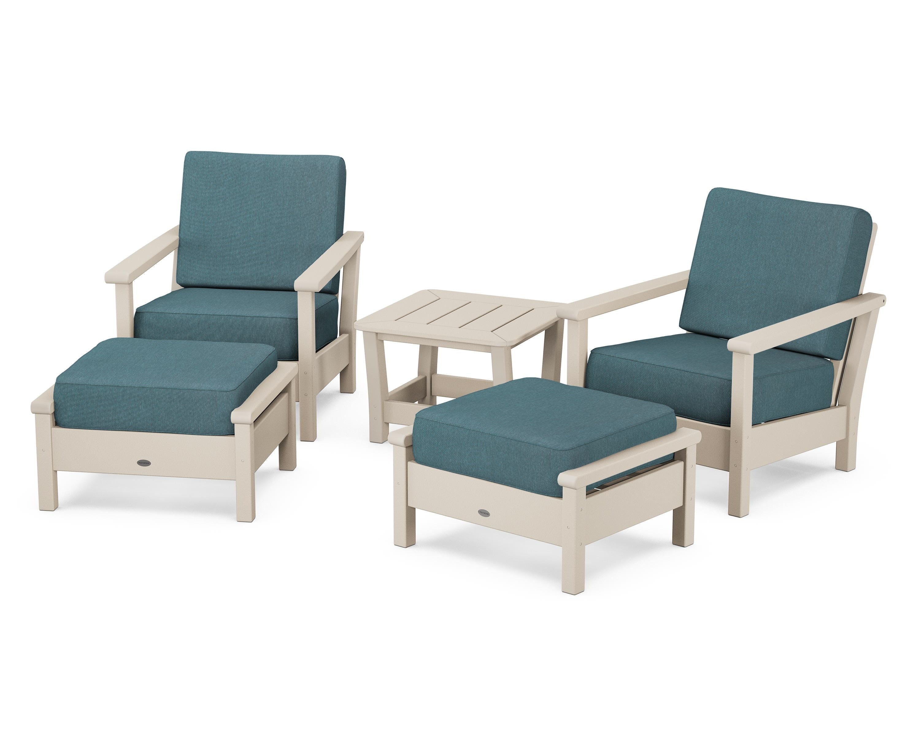 POLYWOOD Harbour 5-Piece Deep Seating Chair Set in Sand / Ocean Teal