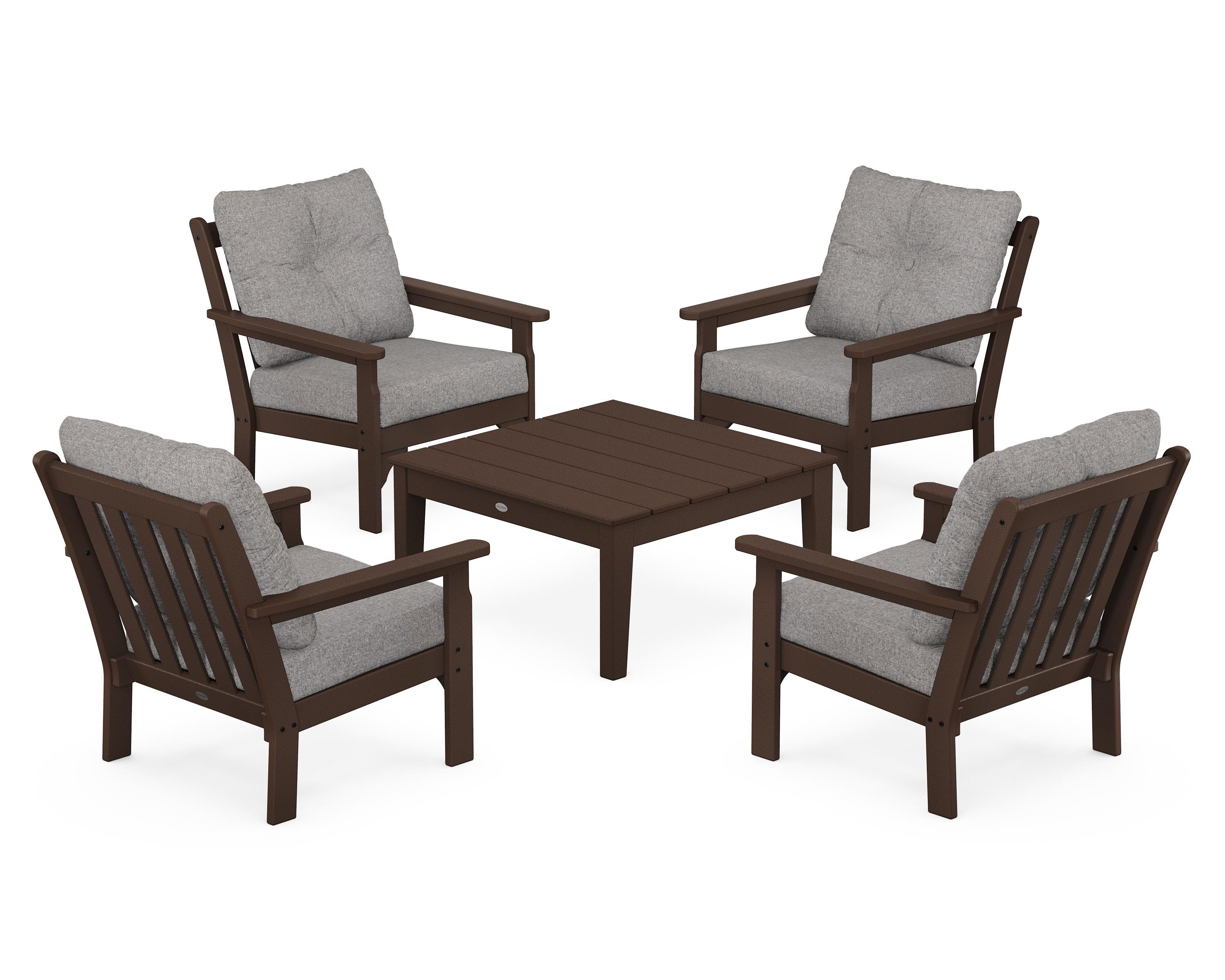 POLYWOOD Vineyard 5-Piece Deep Seating Conversation Set in Mahogany / Grey Mist