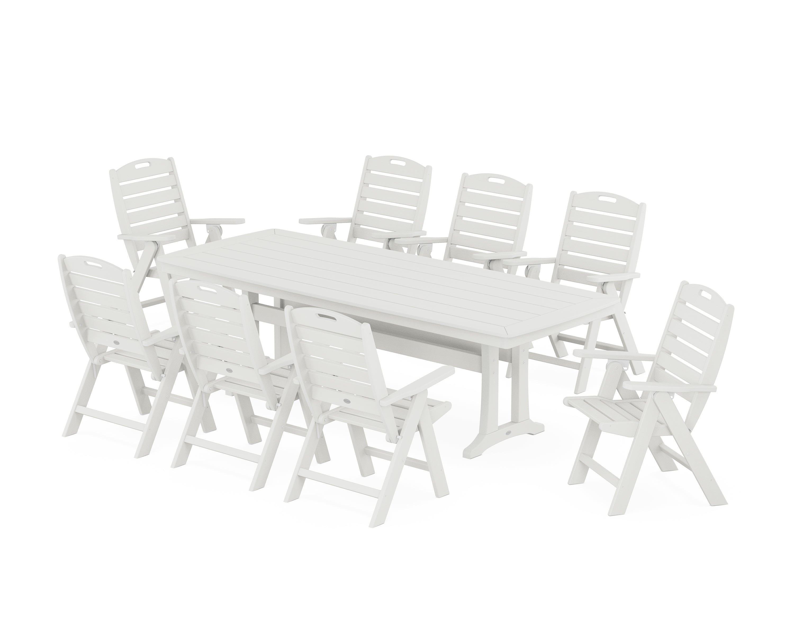 POLYWOOD® Nautical Highback 9-Piece Dining Set with Trestle Legs in Vintage White