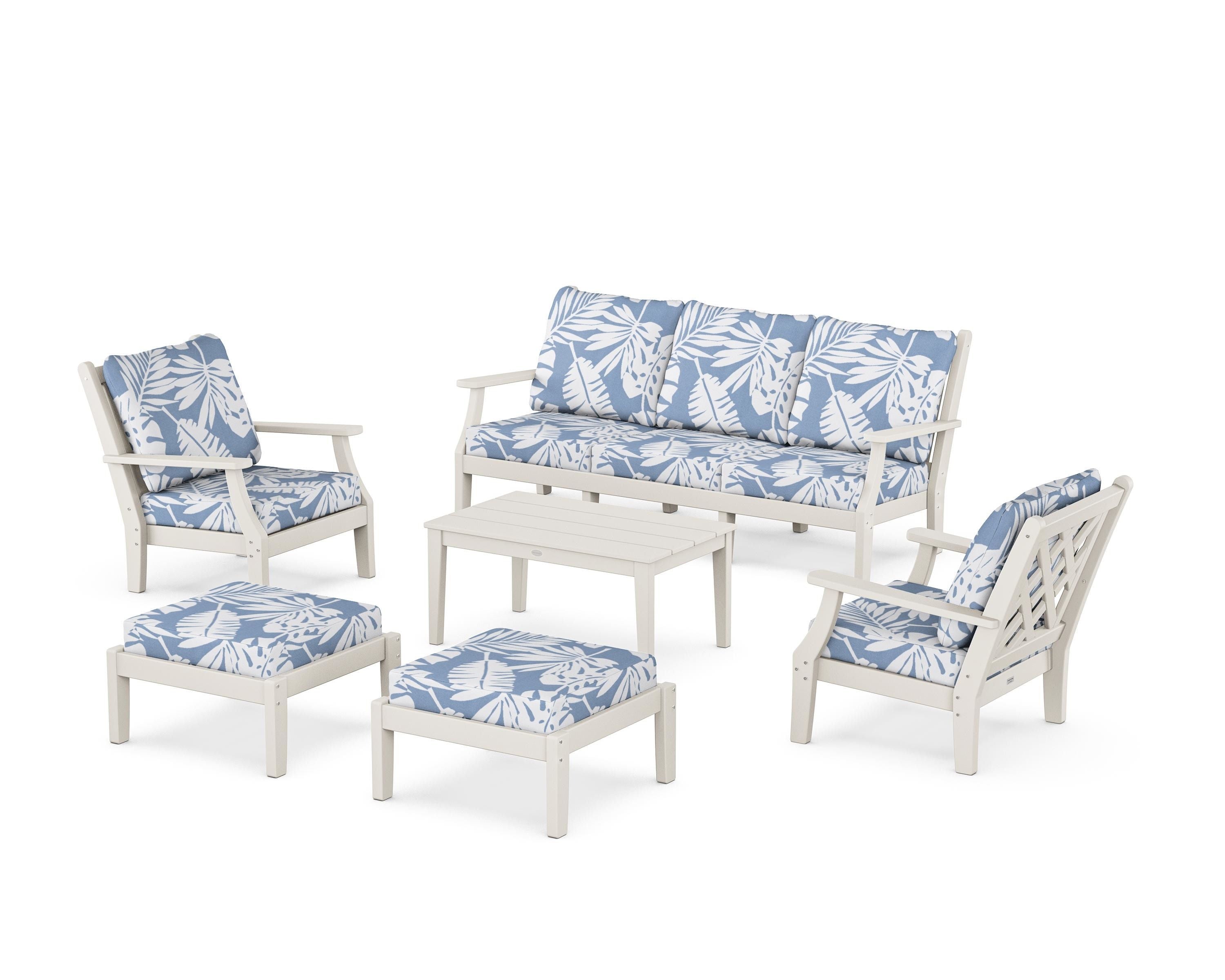 Country Living Wovendale 6-Piece Lounge Sofa Set in Sand / Leaf Sky Blue