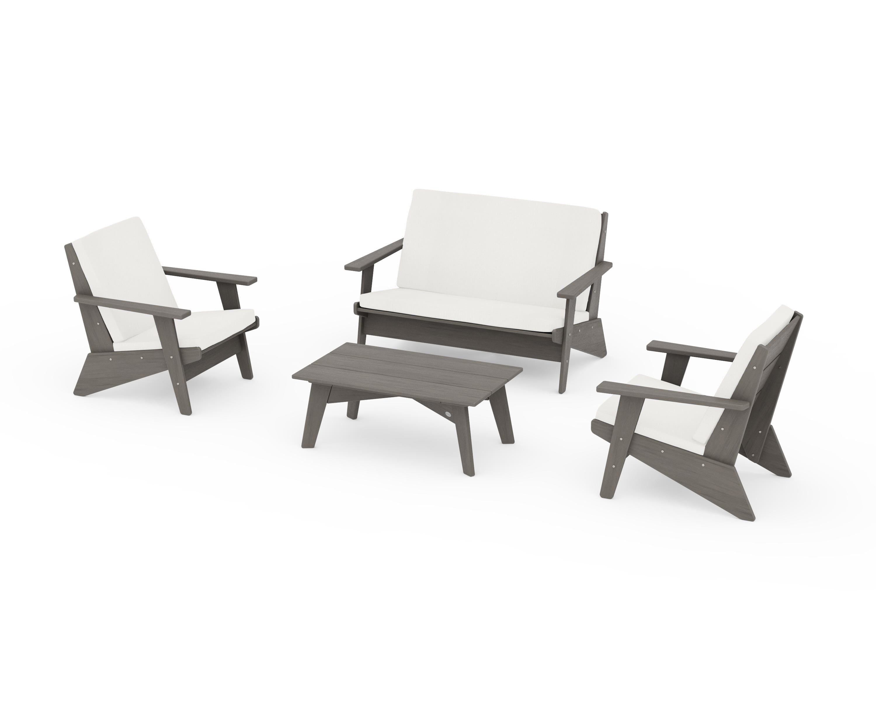POLYWOOD Riviera Modern Lounge 4-Piece Set in Driftwood / Natural Linen