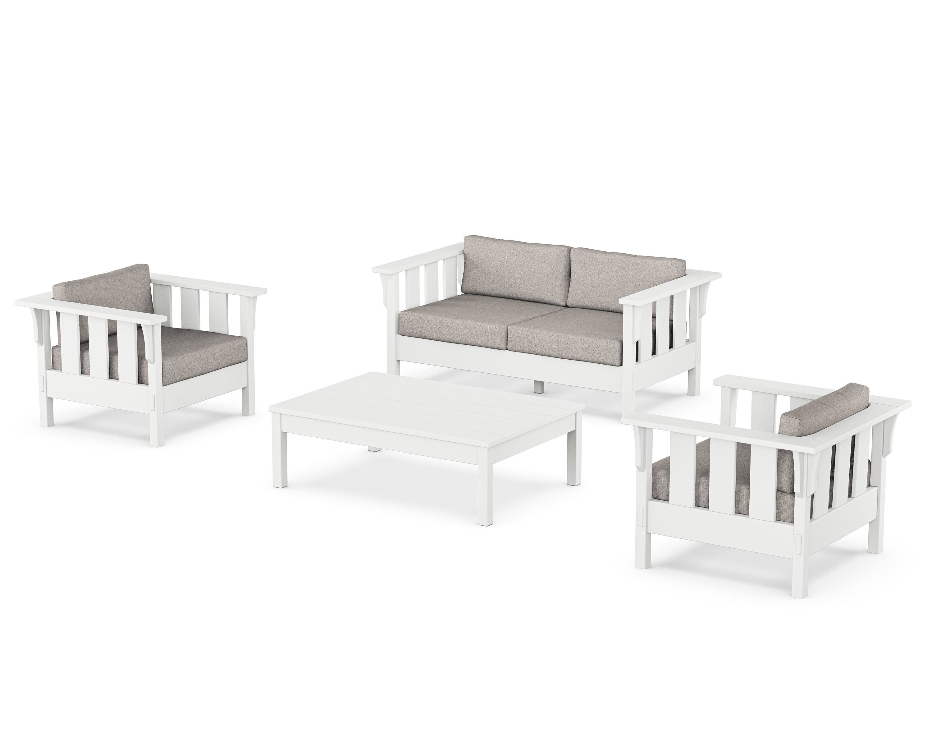 Martha Stewart by POLYWOOD Acadia 4-Piece Deep Seating Set with Loveseat in White / Weathered Tweed