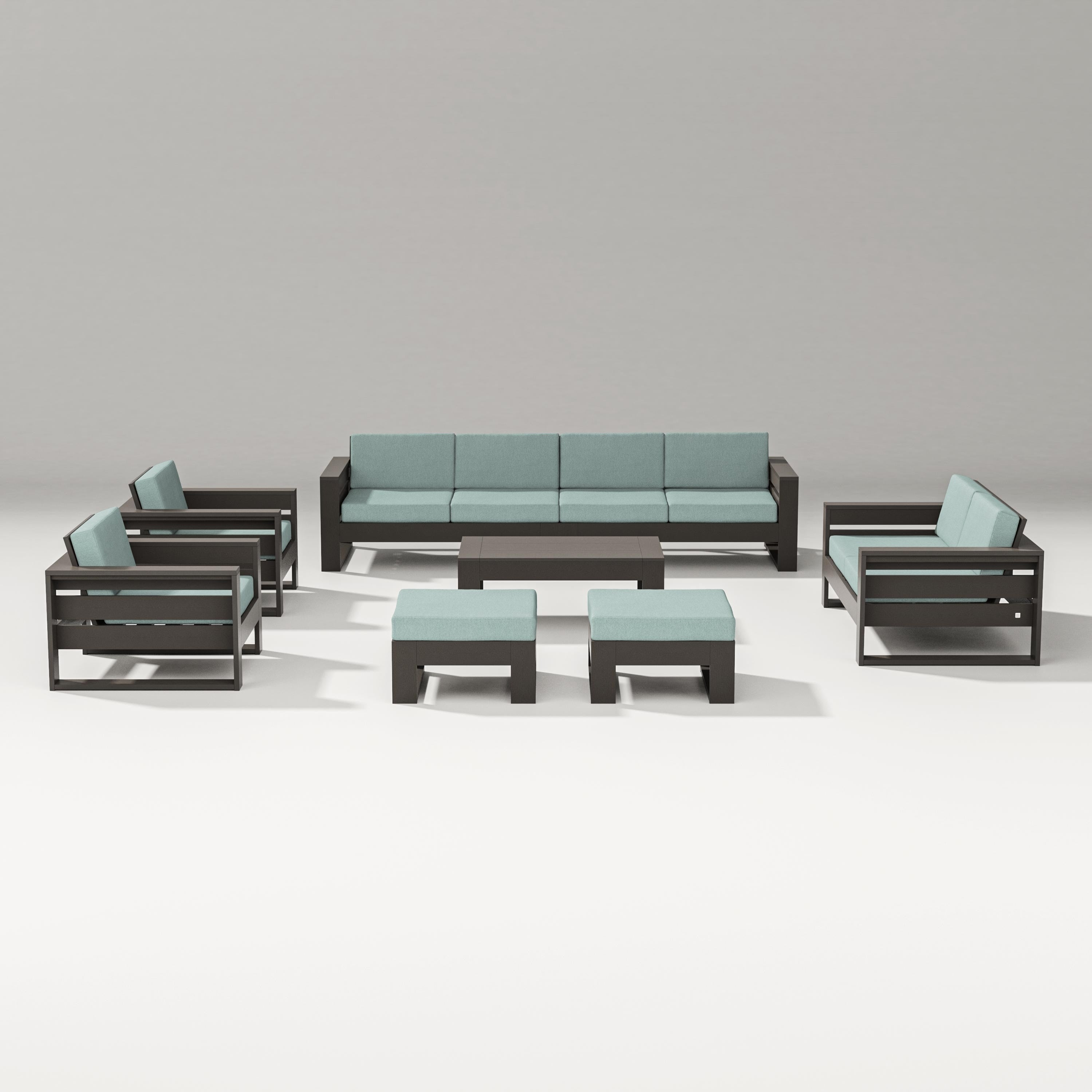 PW Designer Series Latitude 8-Piece Lounge Sofa Set in Vintage Coffee / Glacier Spa