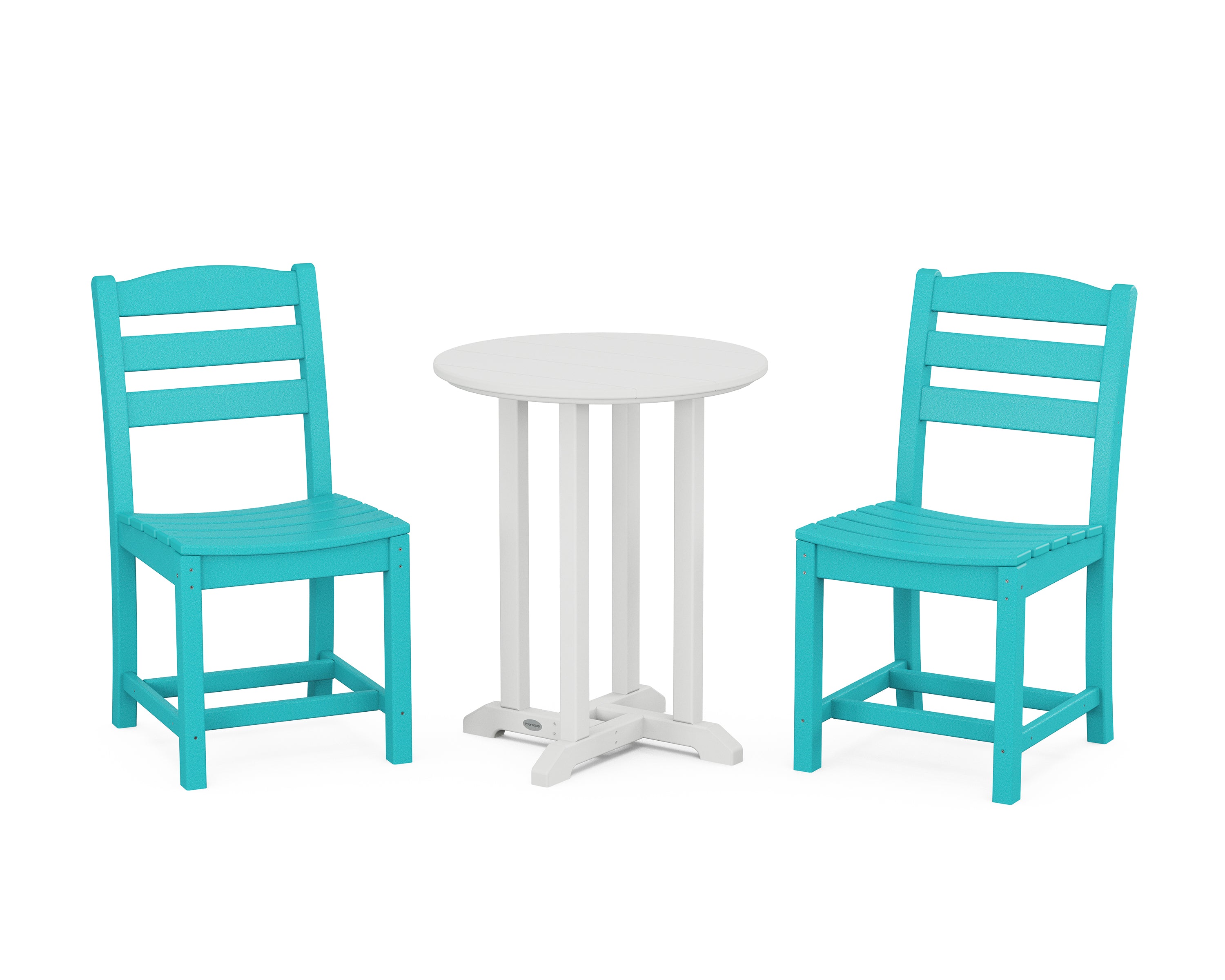 POLYWOOD La Casa Café Side Chair 3-Piece Round Bistro Dining Set in Aruba / White