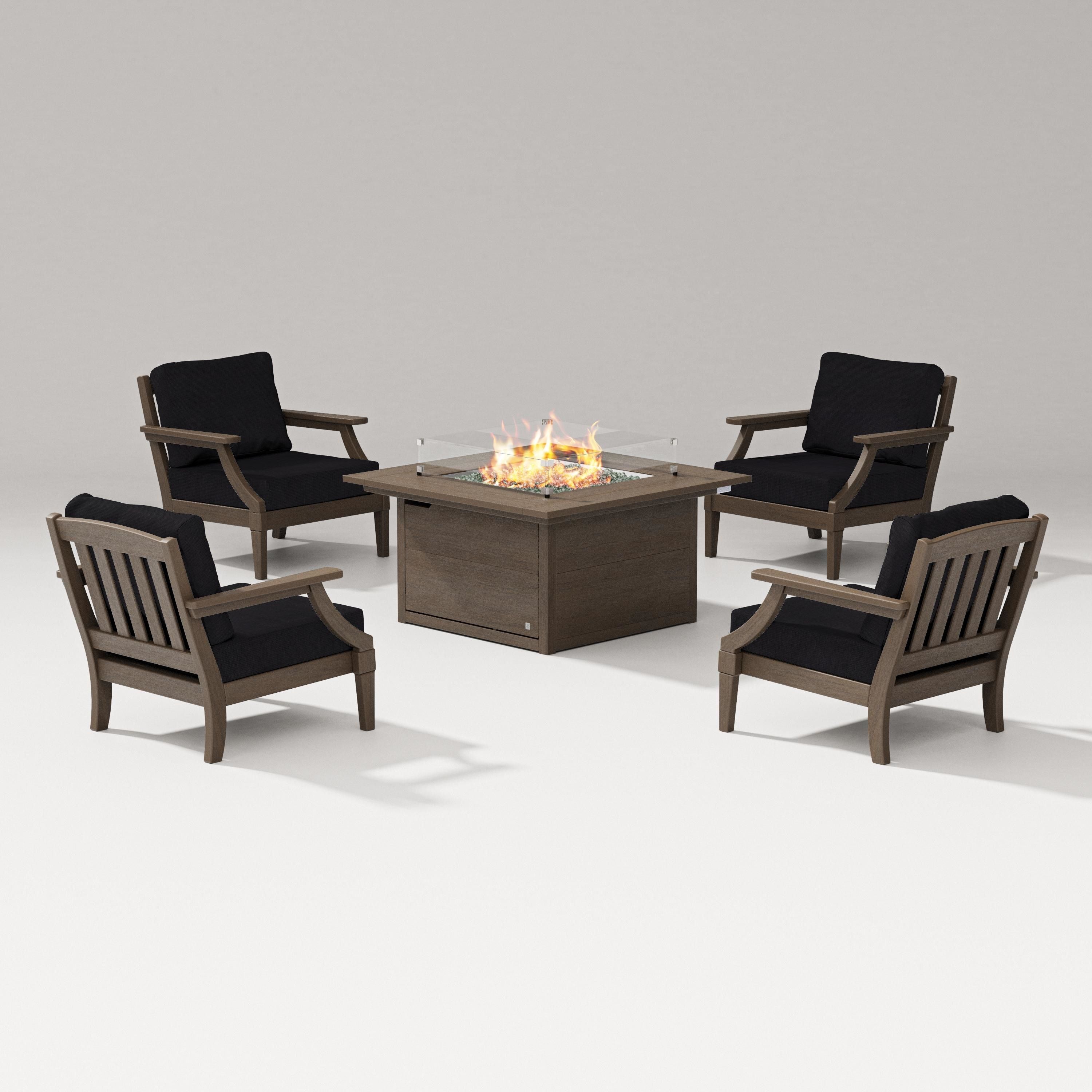 PW Designer Series Estate 5-Piece Lounge Fire Table Set in Kona / Midnight Linen