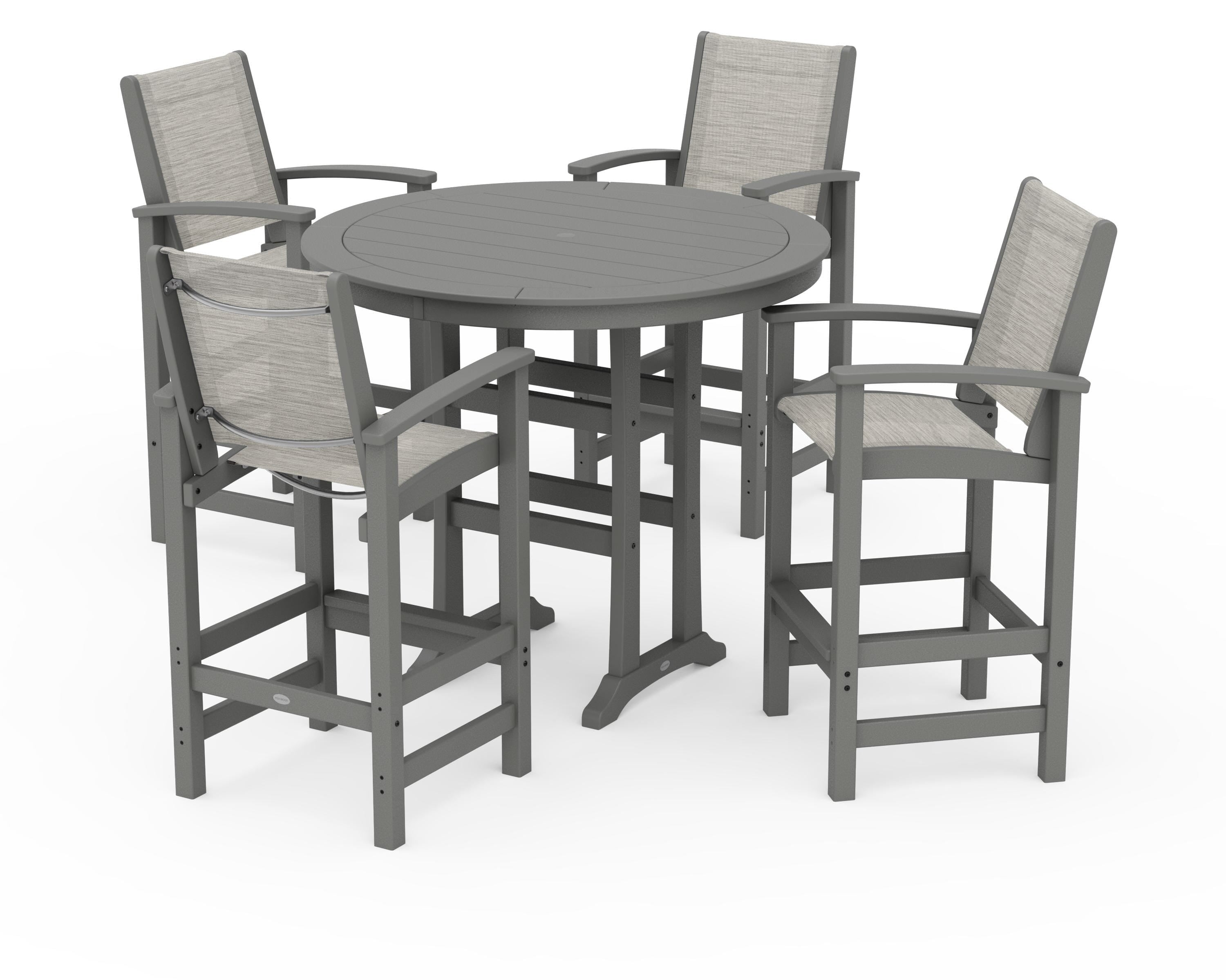POLYWOOD Coastal 5-Piece Nautical Trestle Bar Set in Slate Grey / Birch Sling