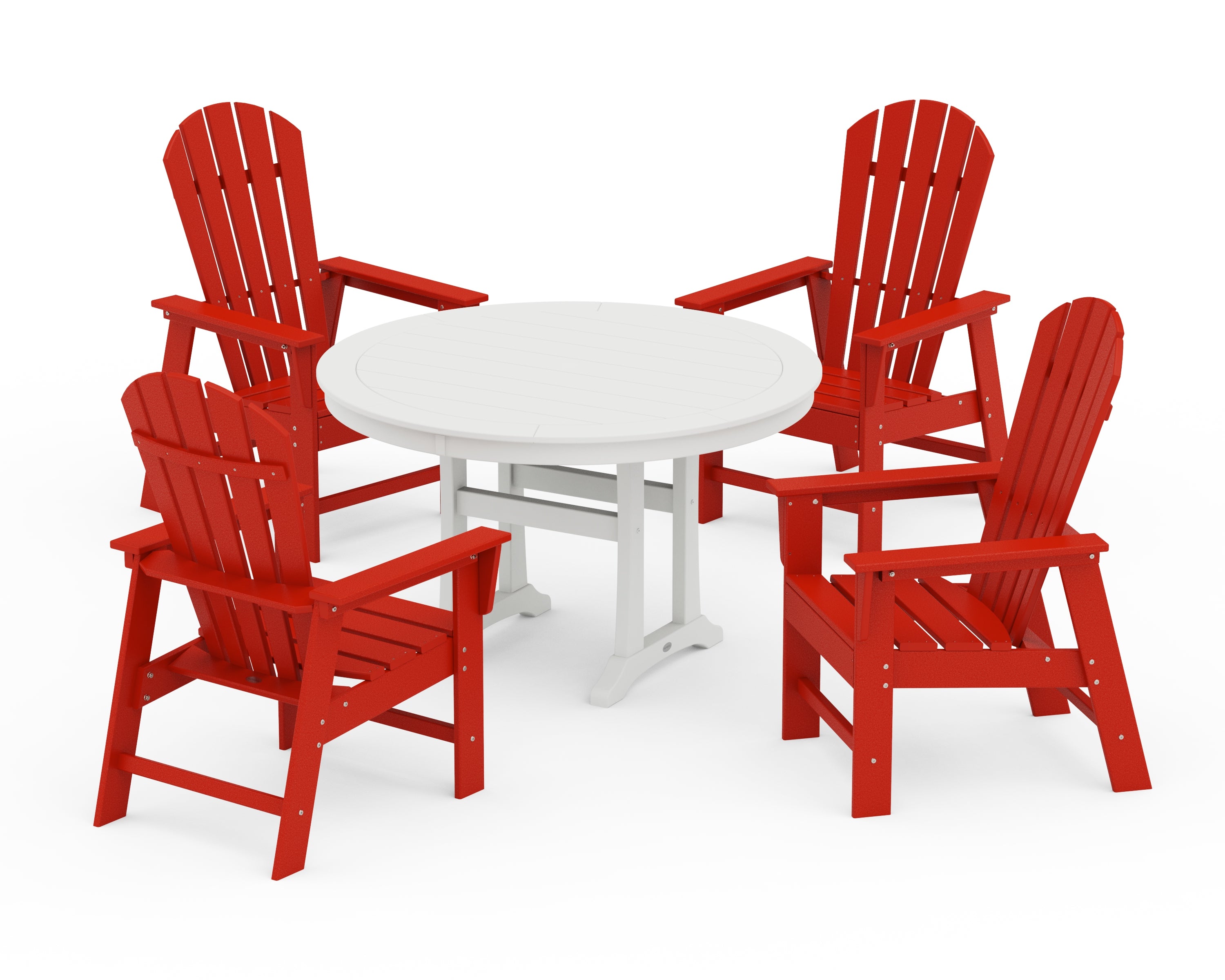 POLYWOOD South Beach 5-Piece Round Dining Set with Trestle Legs in Sunset Red / White