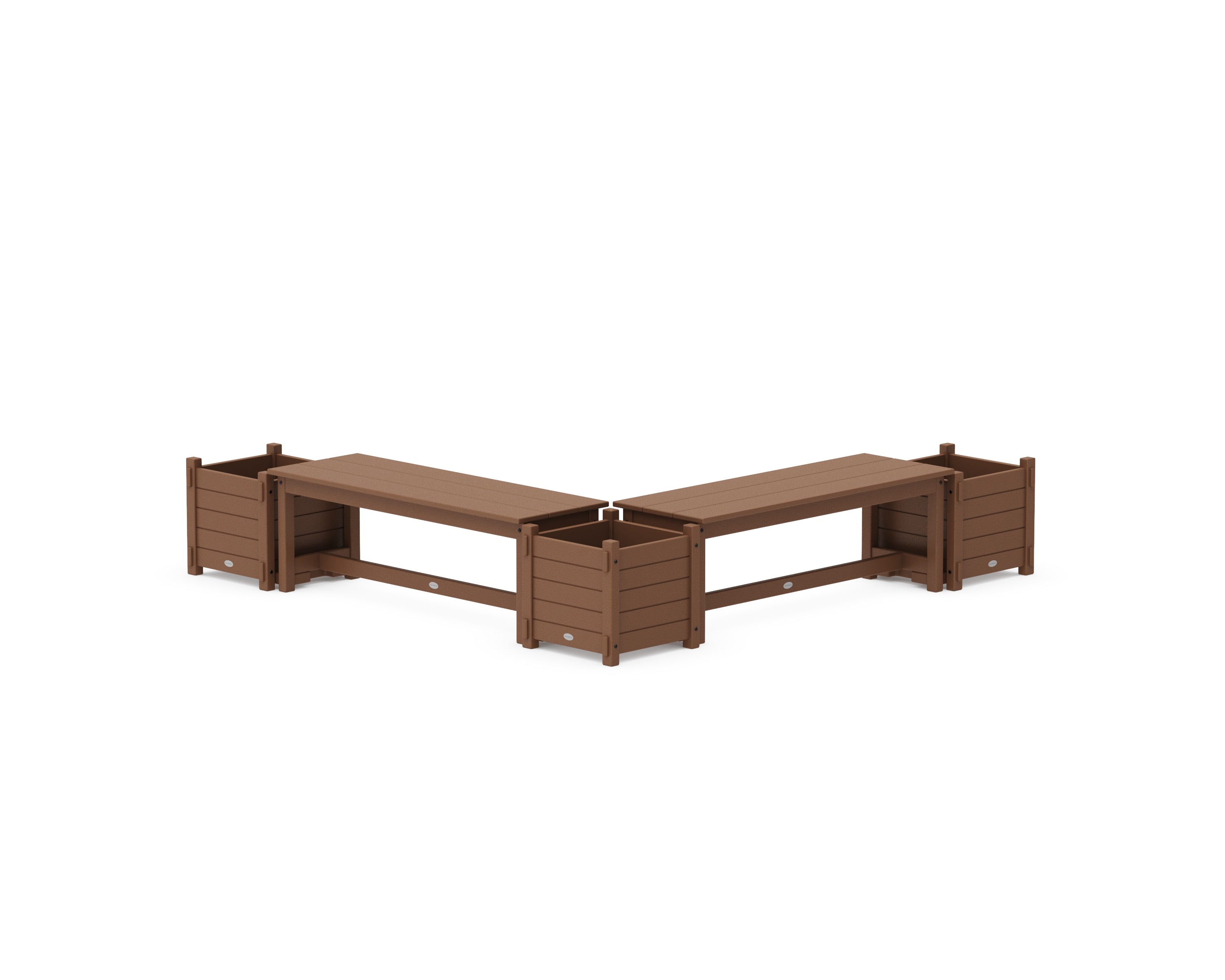 POLYWOOD 48" Nautical L- Shaped Planter Bench Corner Set in Teak