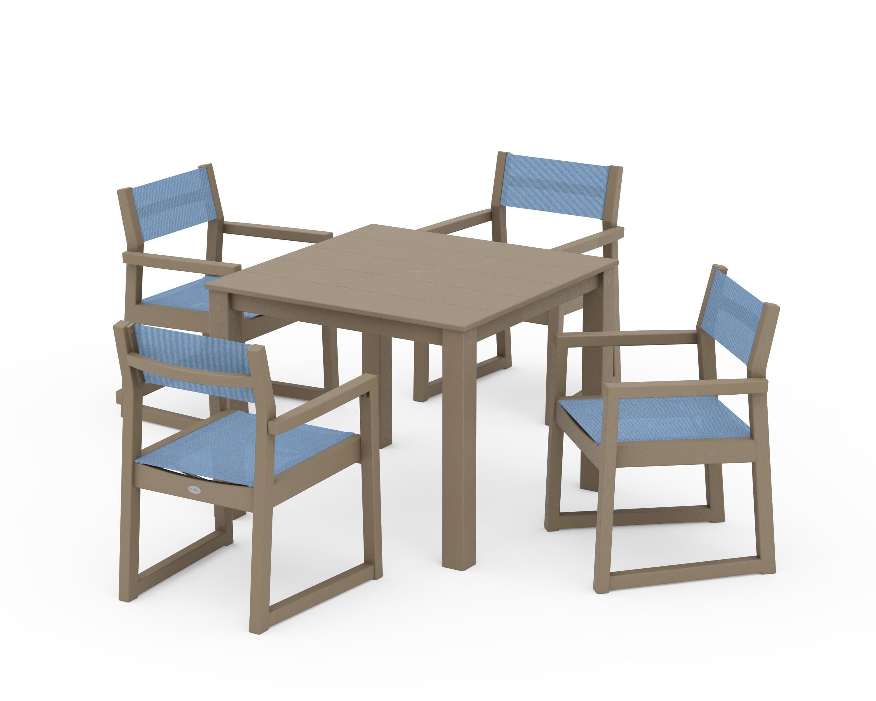 POLYWOOD EDGE Sling Arm Chair 5-Piece Parsons Dining Set in Vintage Sahara / Poolside Sling
