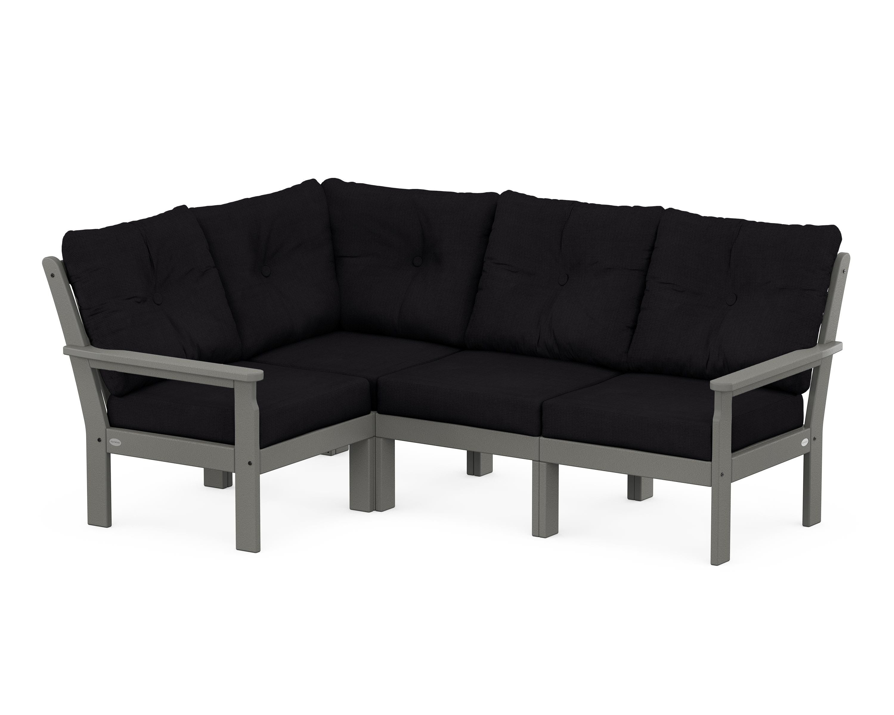 POLYWOOD Vineyard 4-Piece Sectional in Slate Grey / Midnight Linen