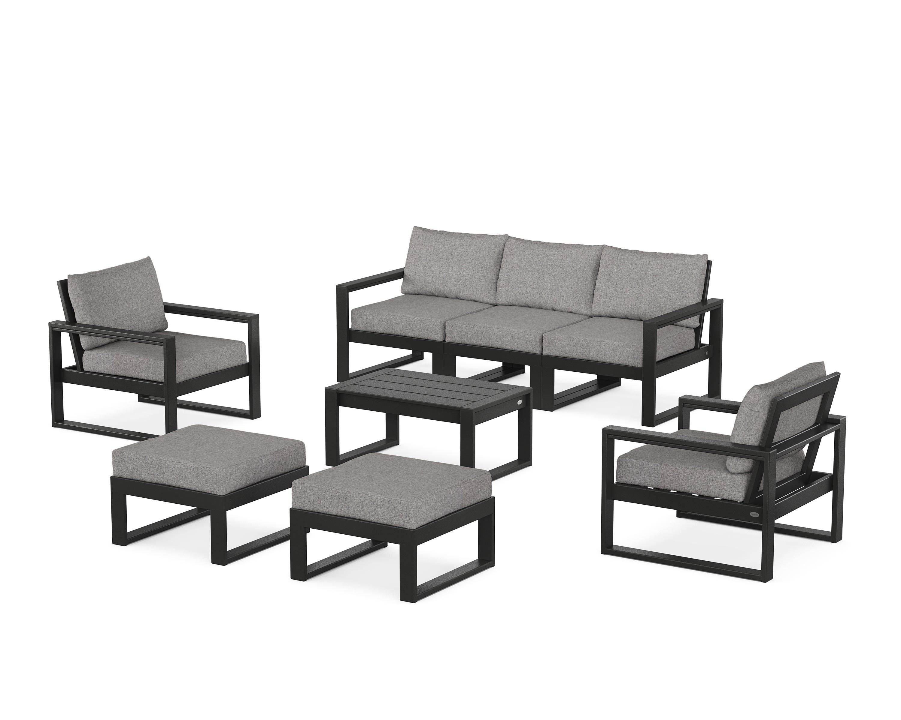 POLYWOOD EDGE Sectional 8-Piece Lounge Sofa Set in Black / Grey Mist