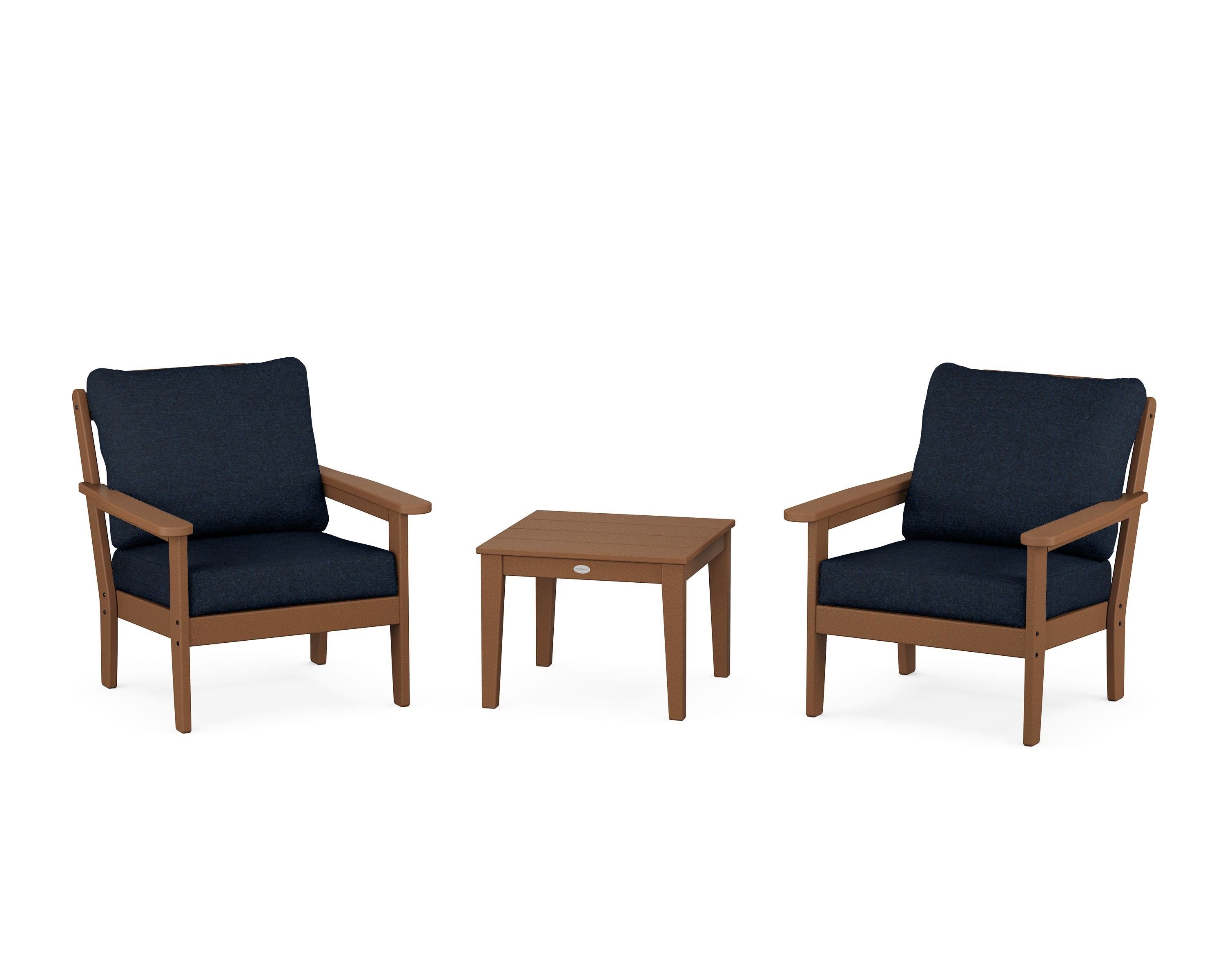 Country Living Cottage 3-Piece Deep Seating Set in Teak / Marine Indigo