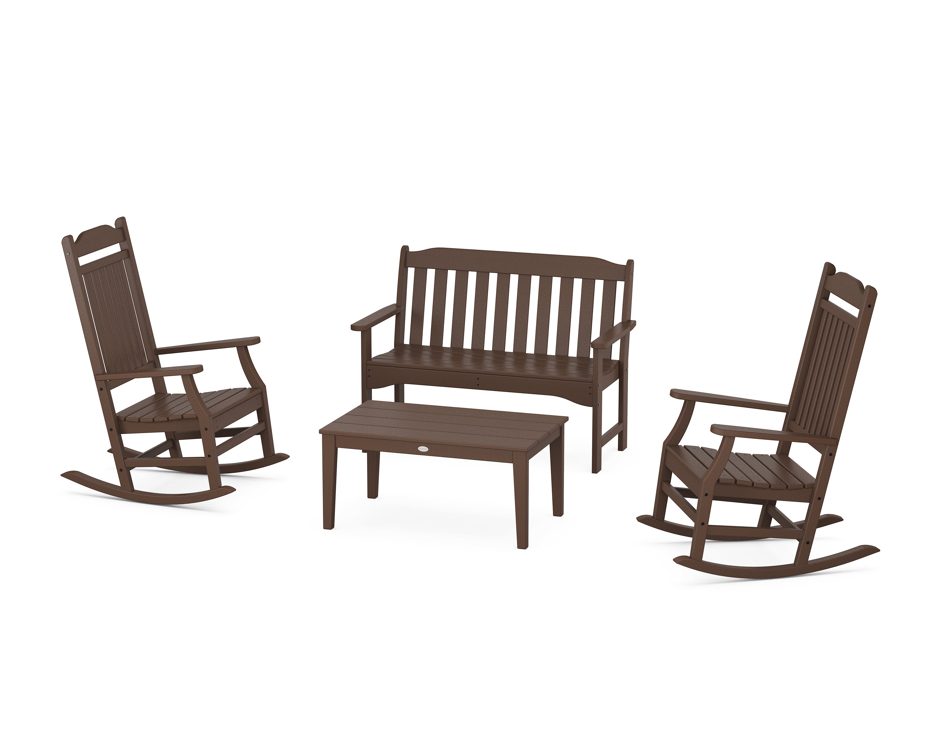 POLYWOOD Country Living Rocking Chair 4-Piece Porch Set in Mahogany