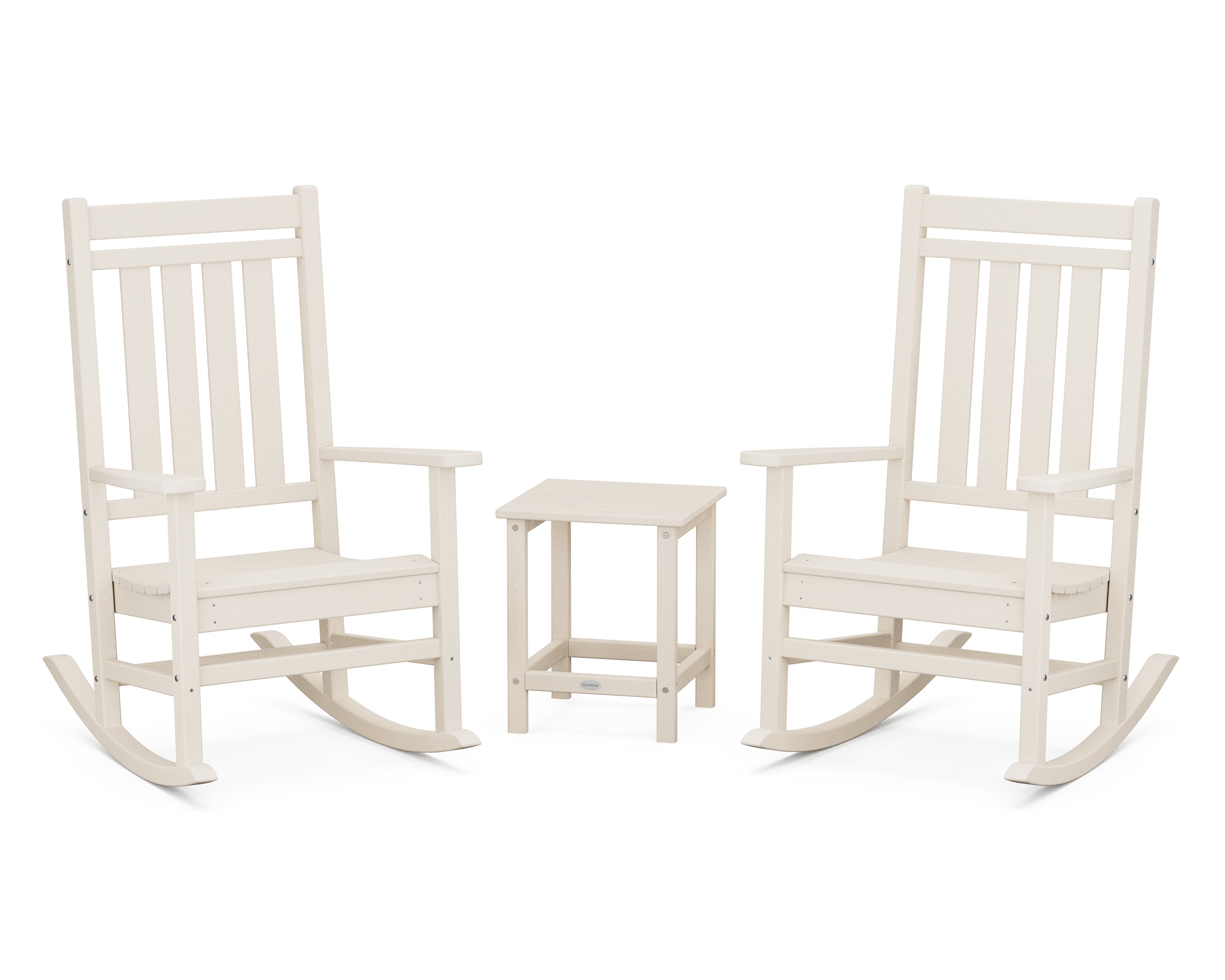 POLYWOOD® Estate 3-Piece Rocking Chair Set with Long Island 18" Side Table in Sand