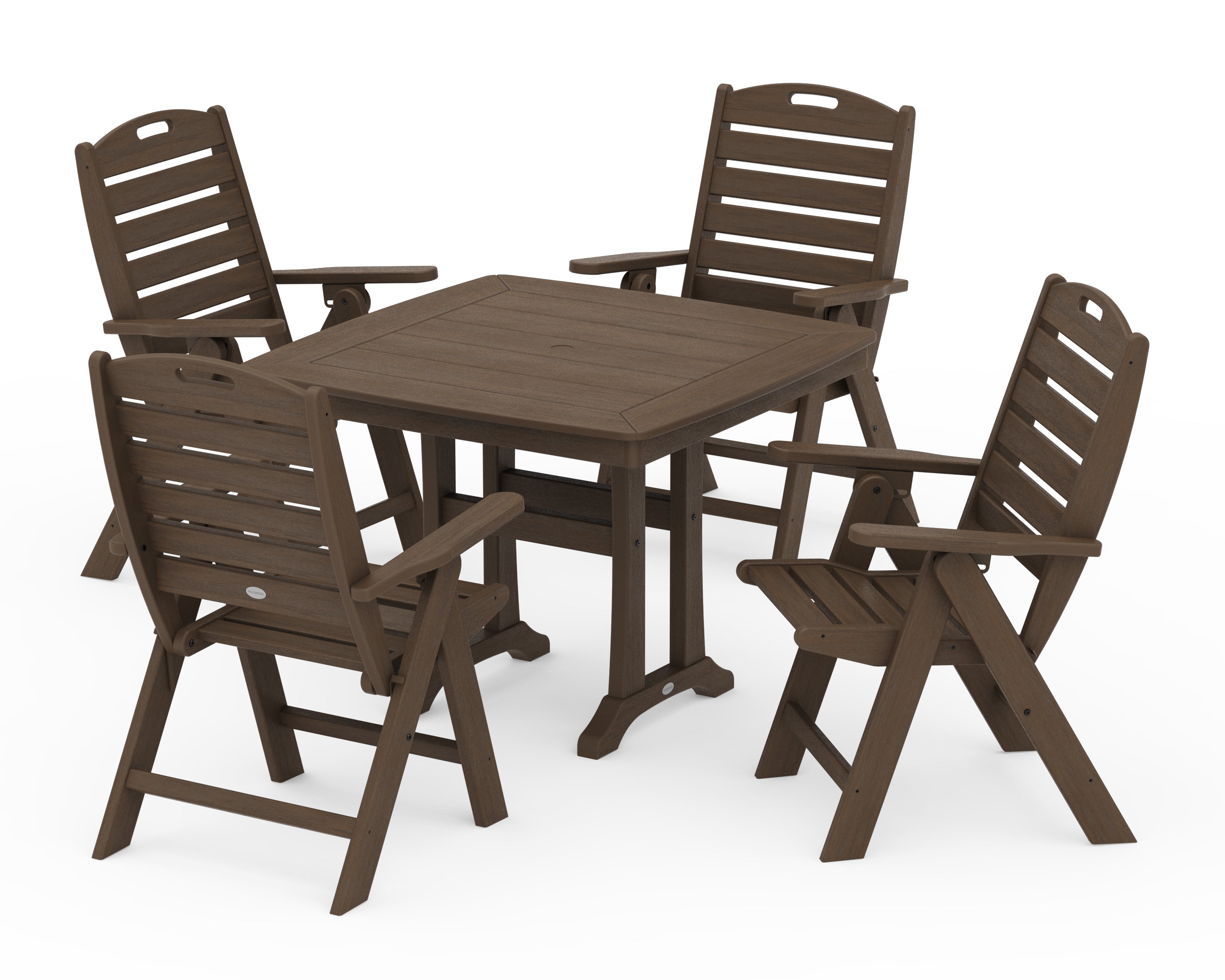POLYWOOD Nautical Folding Highback Chair 5-Piece Dining Set with Trestle Legs in Kona