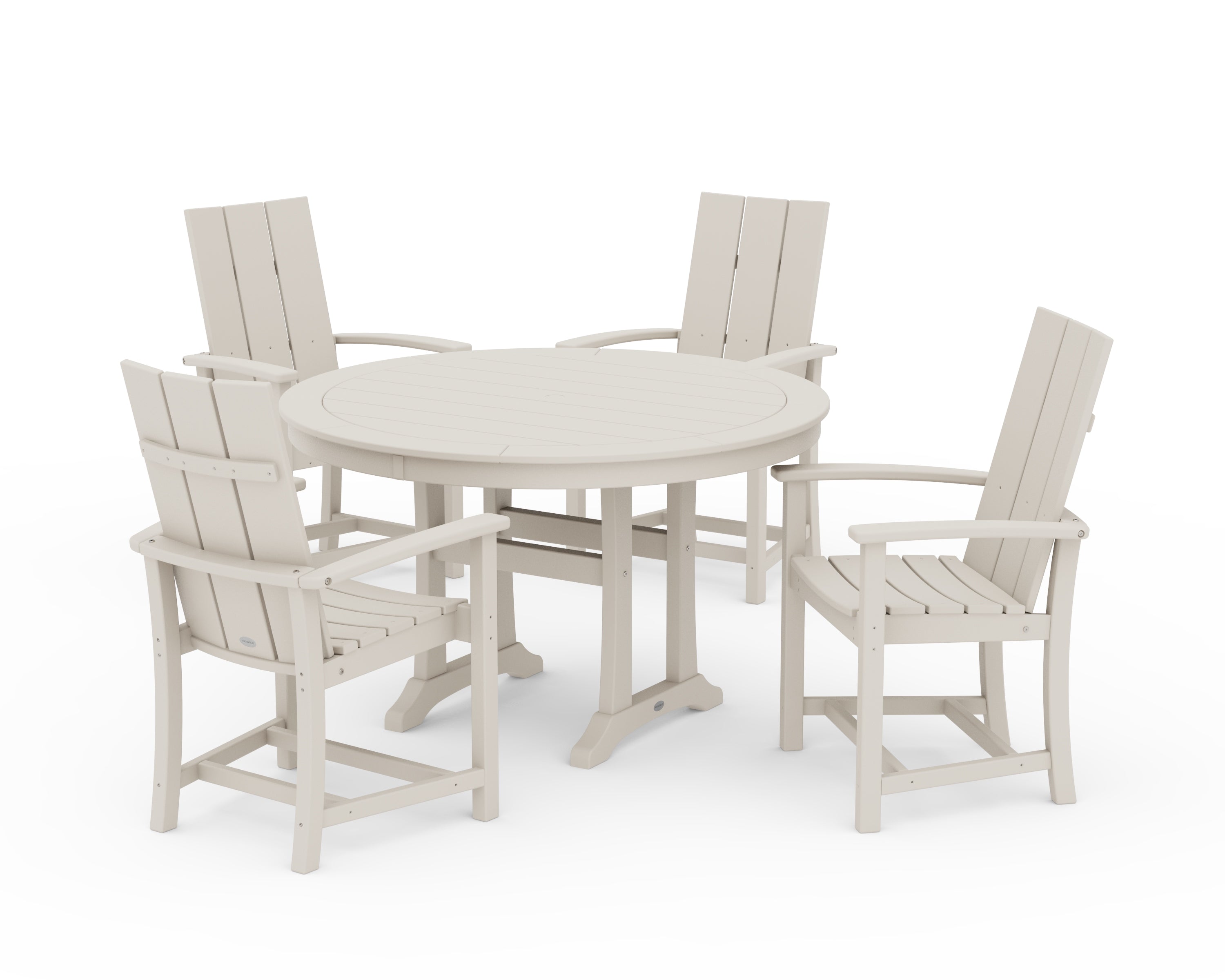 POLYWOOD Modern Adirondack 5-Piece Round Dining Set with Trestle Legs in Sand