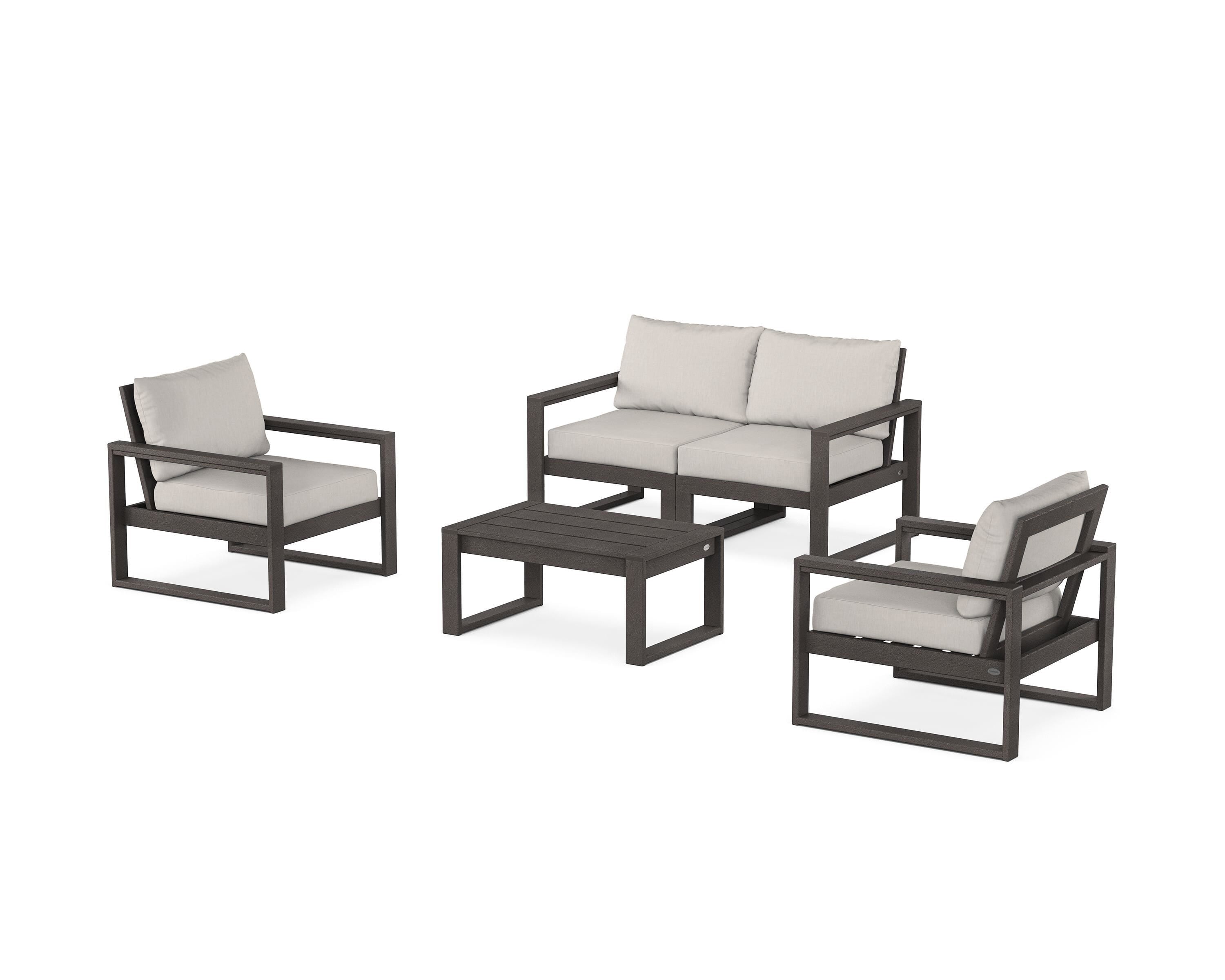 POLYWOOD EDGE Sectional 4-Piece Deep Seating Set with Loveseat in Vintage Coffee / Cast Ash