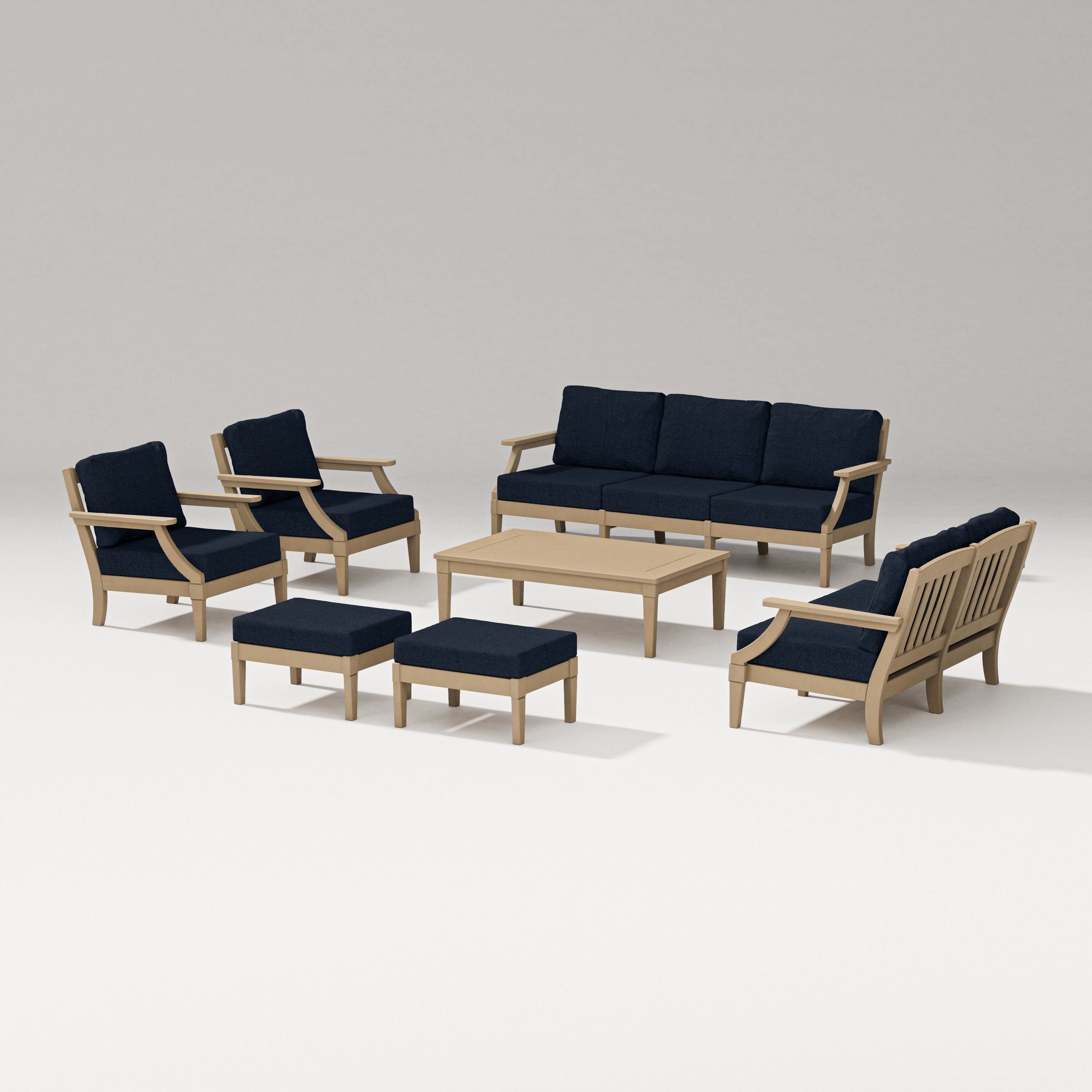 PW Designer Series Estate 7-Piece Lounge Sofa Set in Vintage Sahara / Marine Indigo