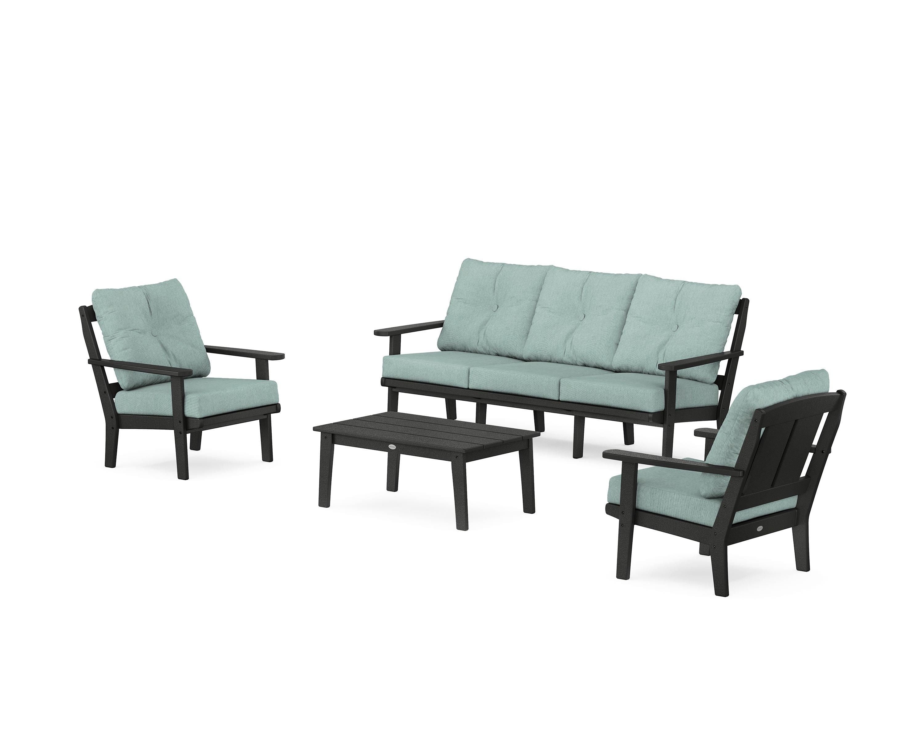 POLYWOOD Mission 4-Piece Deep Seating Set with Sofa in Black / Glacier Spa