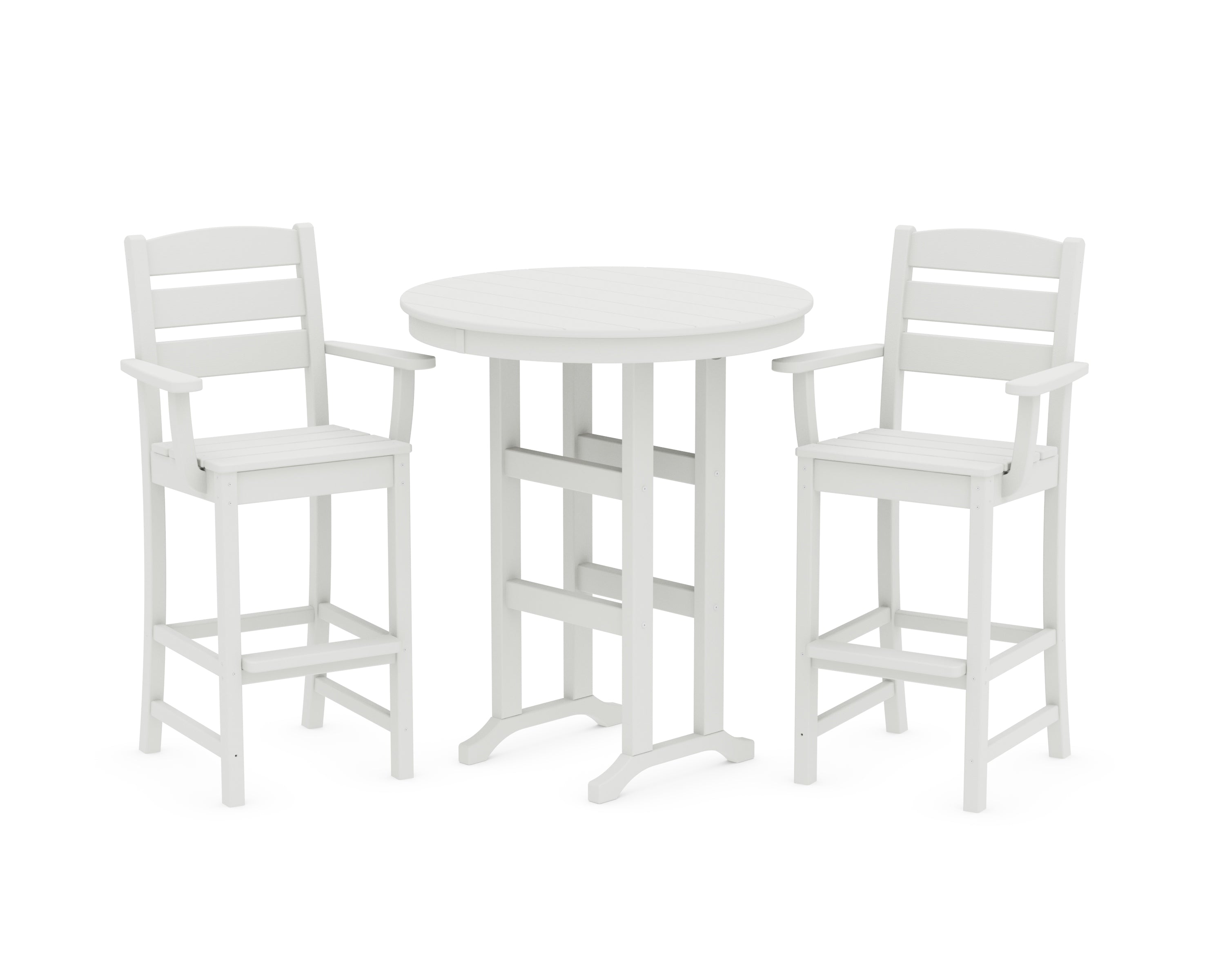 POLYWOOD Lakeside 3-Piece Round Bar Arm Chair Set in Vintage White