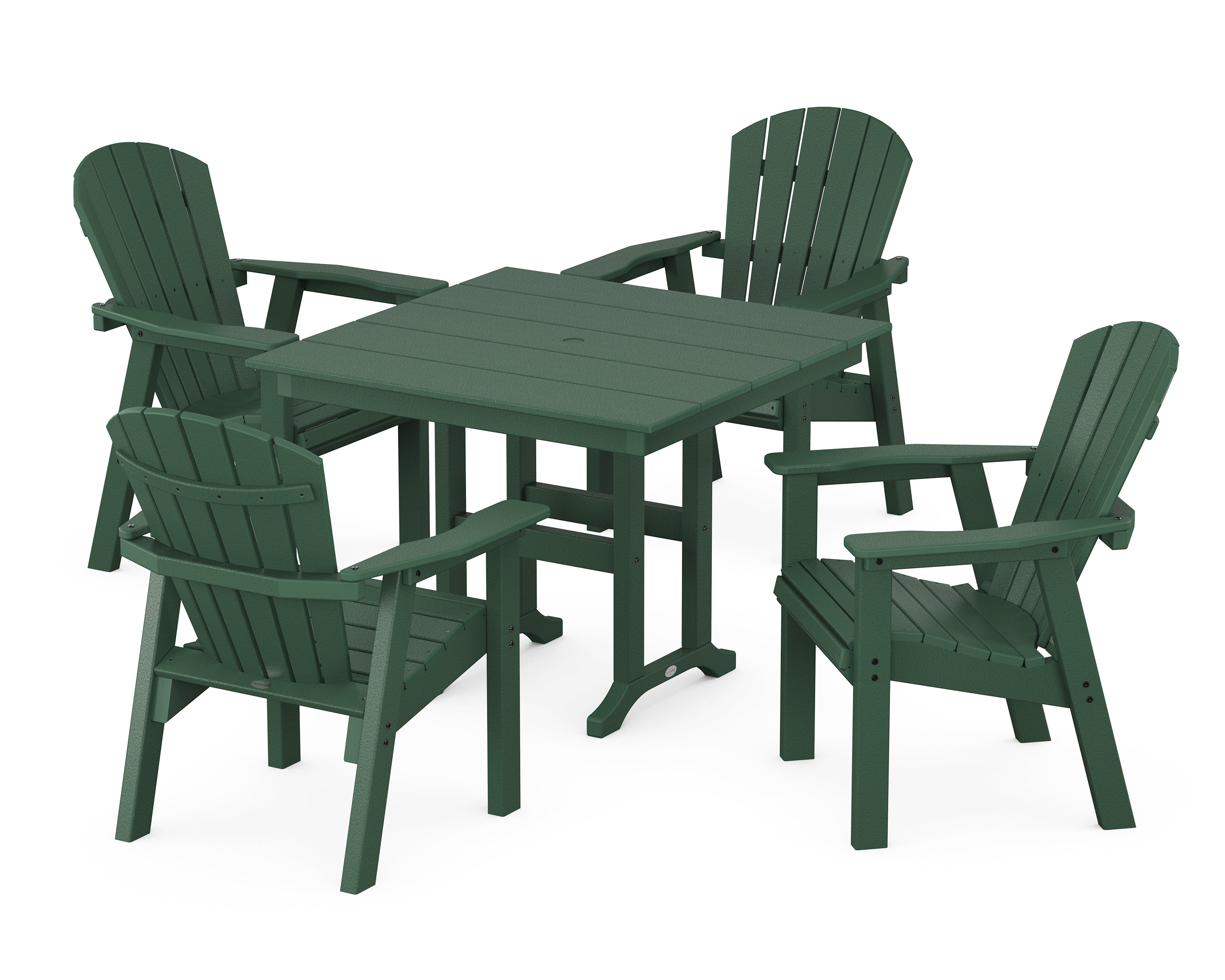 POLYWOOD® Seashell Chair 5-Piece Farmhouse Dining Set in Green