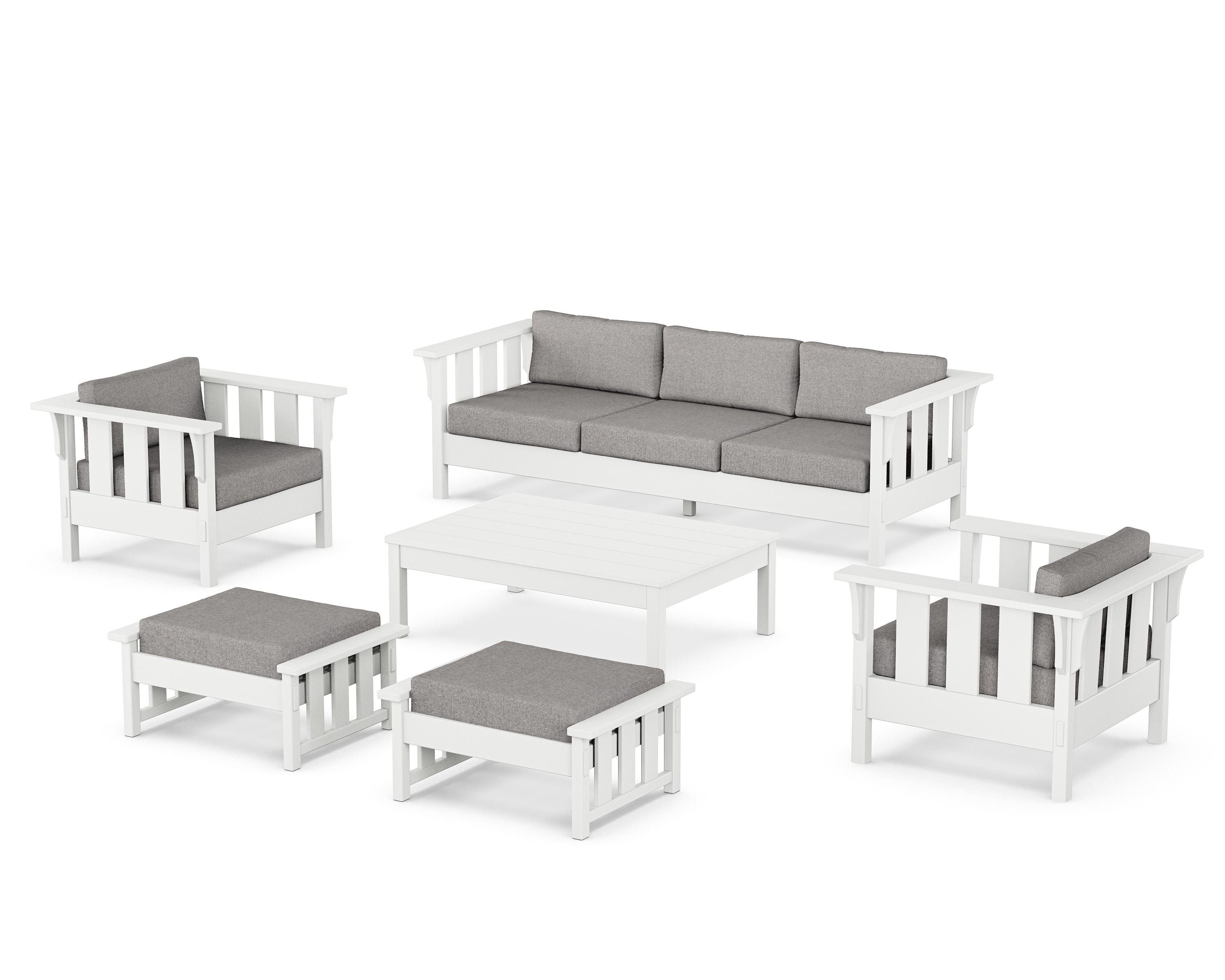Martha Stewart by POLYWOOD Acadia 6-Piece Lounge Sofa Set in White / Grey Mist