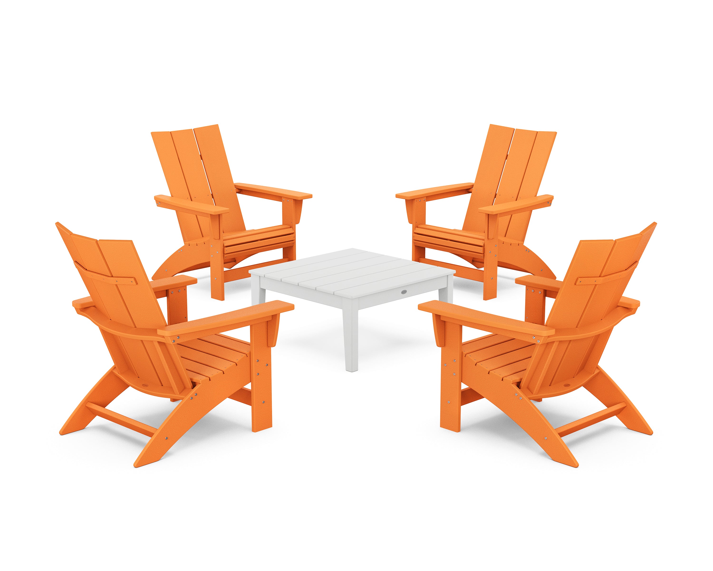 POLYWOOD® 5-Piece Modern Grand Adirondack Chair Conversation Group in Tangerine / White