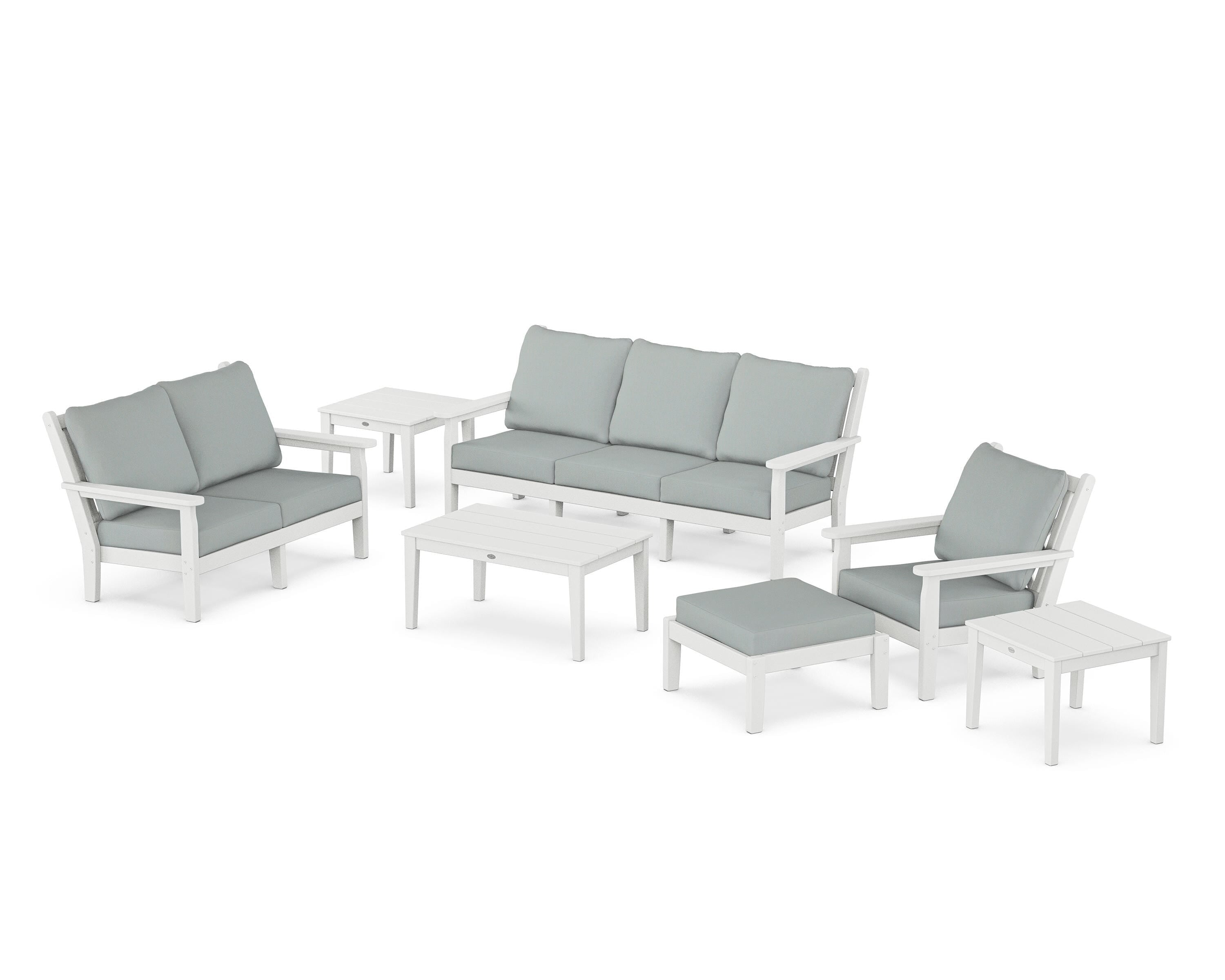 POLYWOOD Chippendale 7-Piece Deep Seating Set in White / Spa