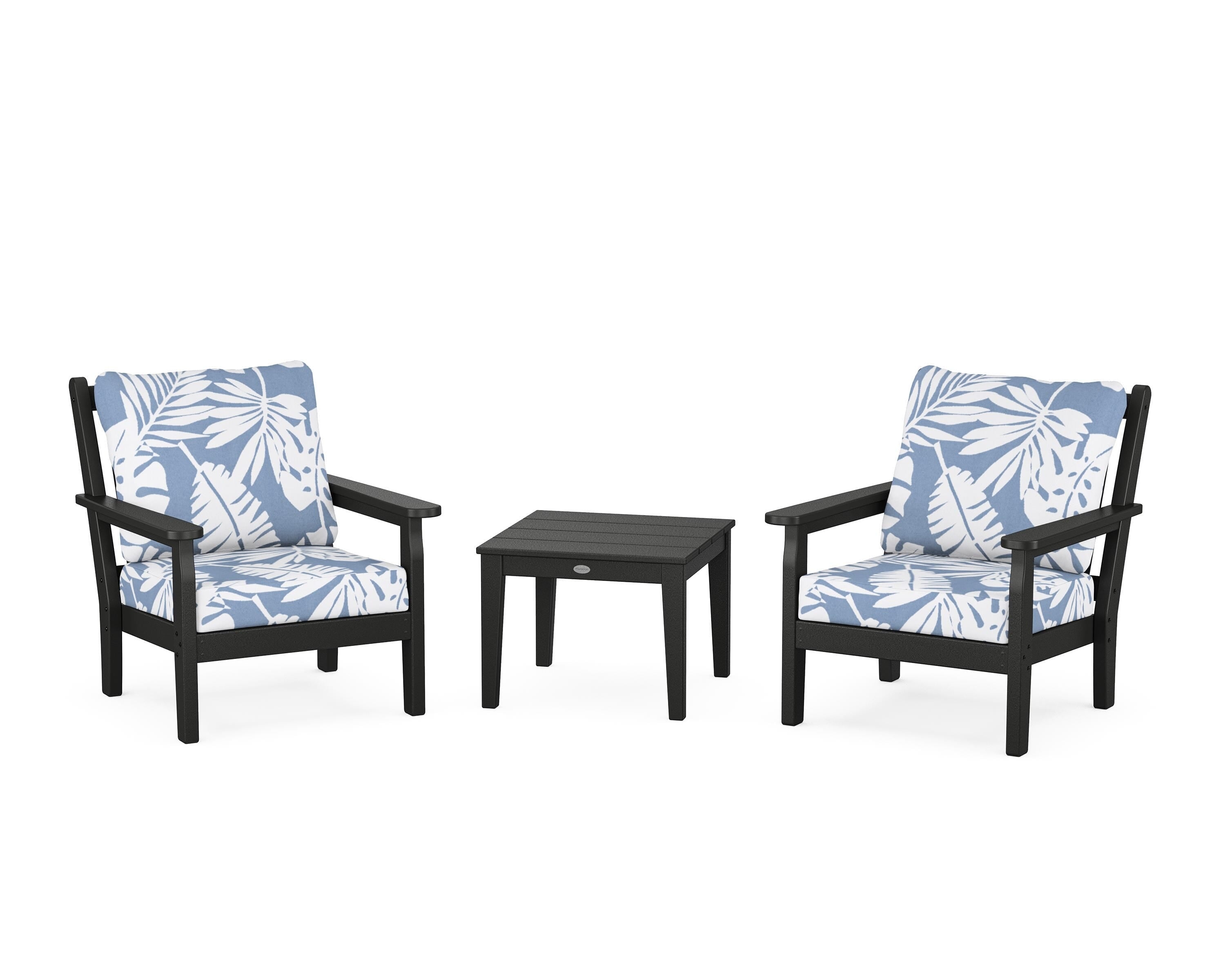 POLYWOOD Chippendale 3-Piece Deep Seating Set in Black / Leaf Sky Blue